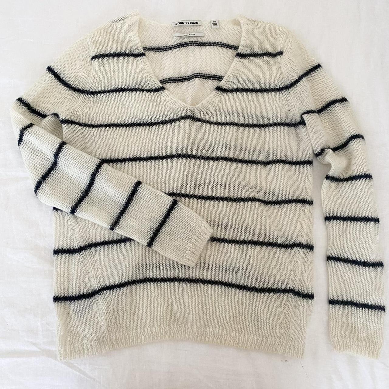 Country Road knit sweater white black stripe Size. Depop