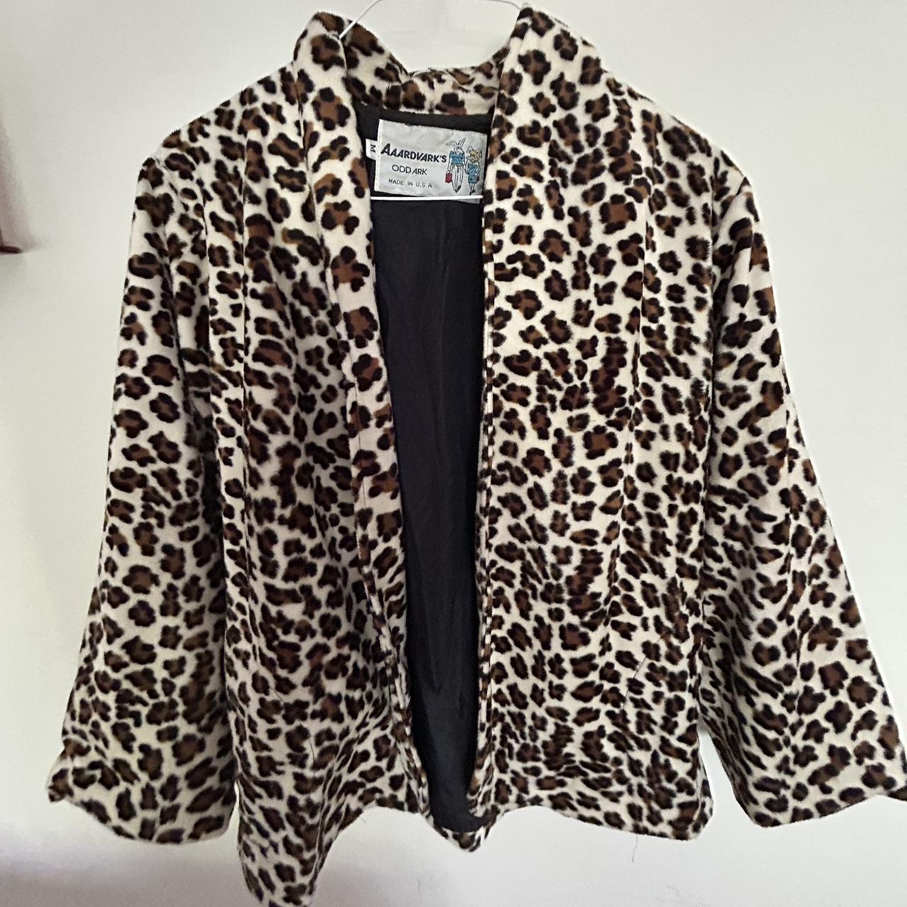 USA VINTAGE LEOPARD PATTERNED FLEECE HOODIE COAT MADE IN USA