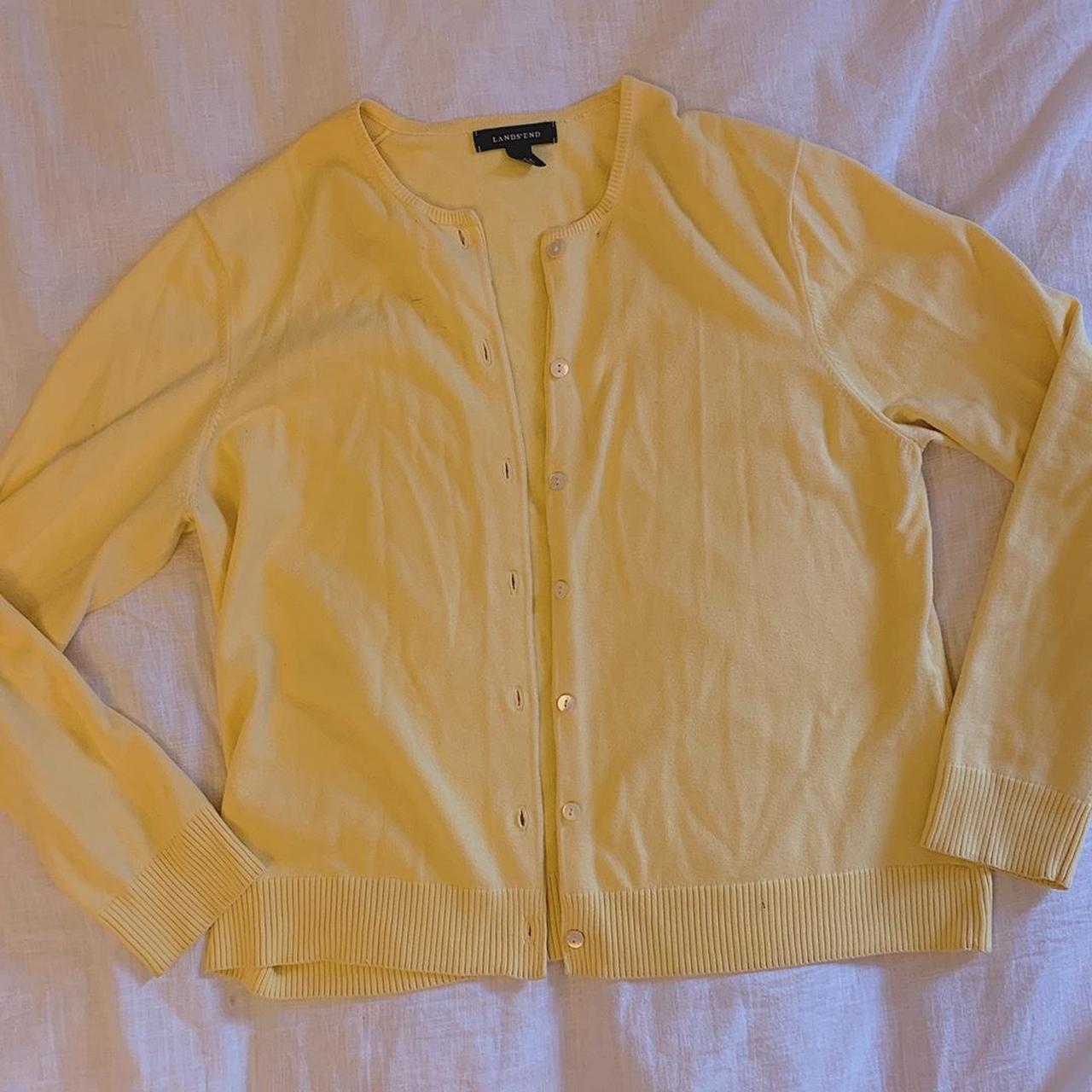 Lands' End Women's Yellow Cardigan Depop