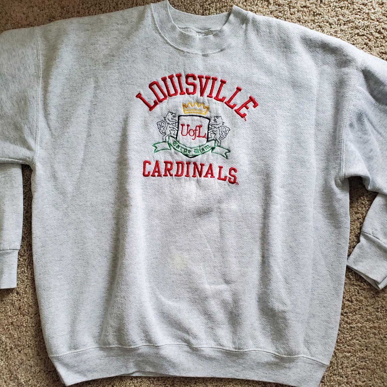 Fruit of the Loom Men's Grey and Red Sweatshirt Depop