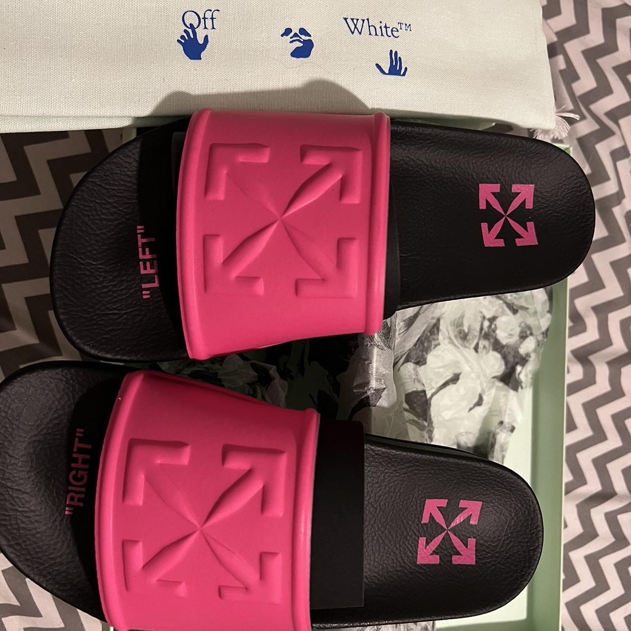 Off-White Women's Pink and Black Slides