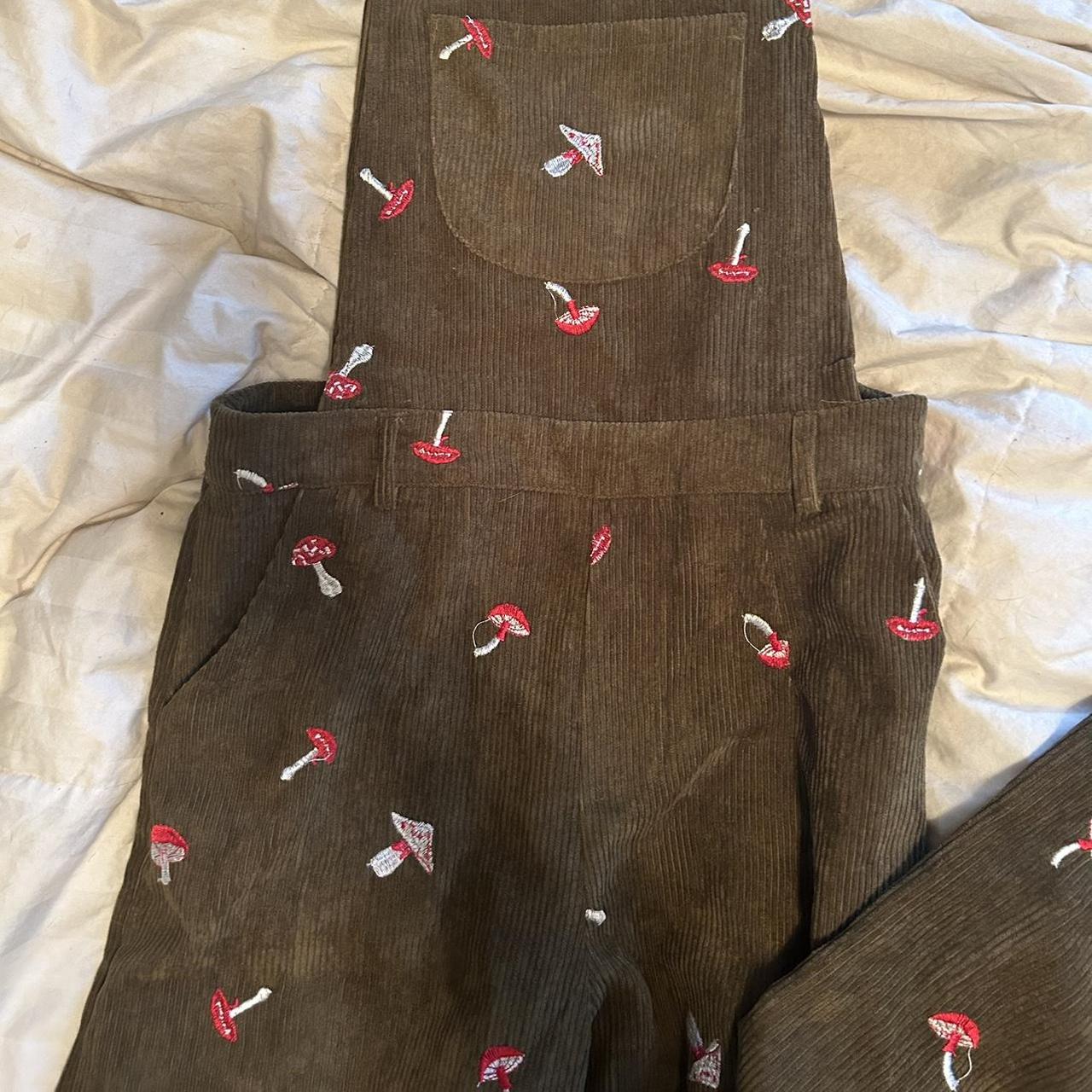 Cider Women's Khaki and Red Dungareesoveralls Depop