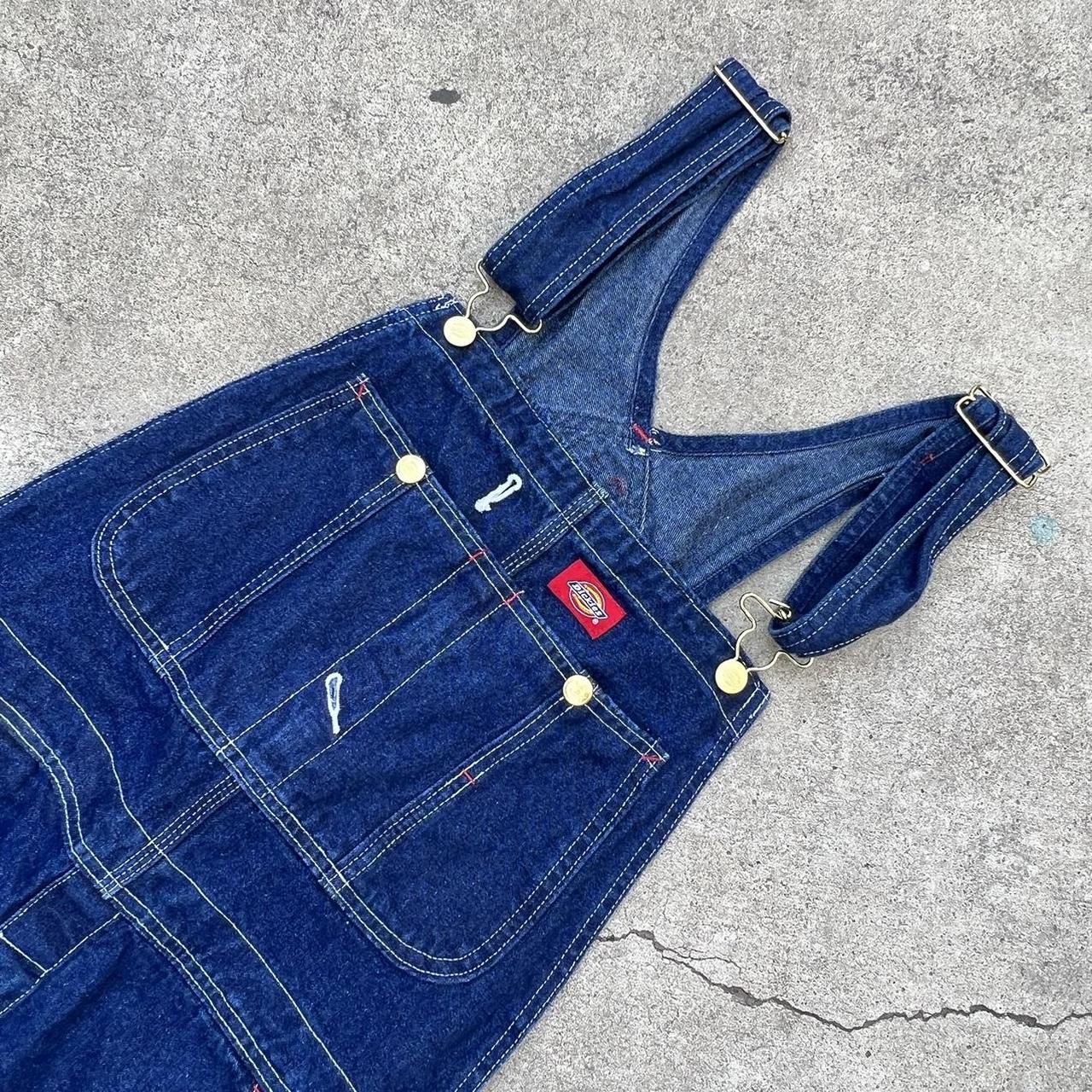 Dickies Men's Blue and Red Dungareesoveralls Depop