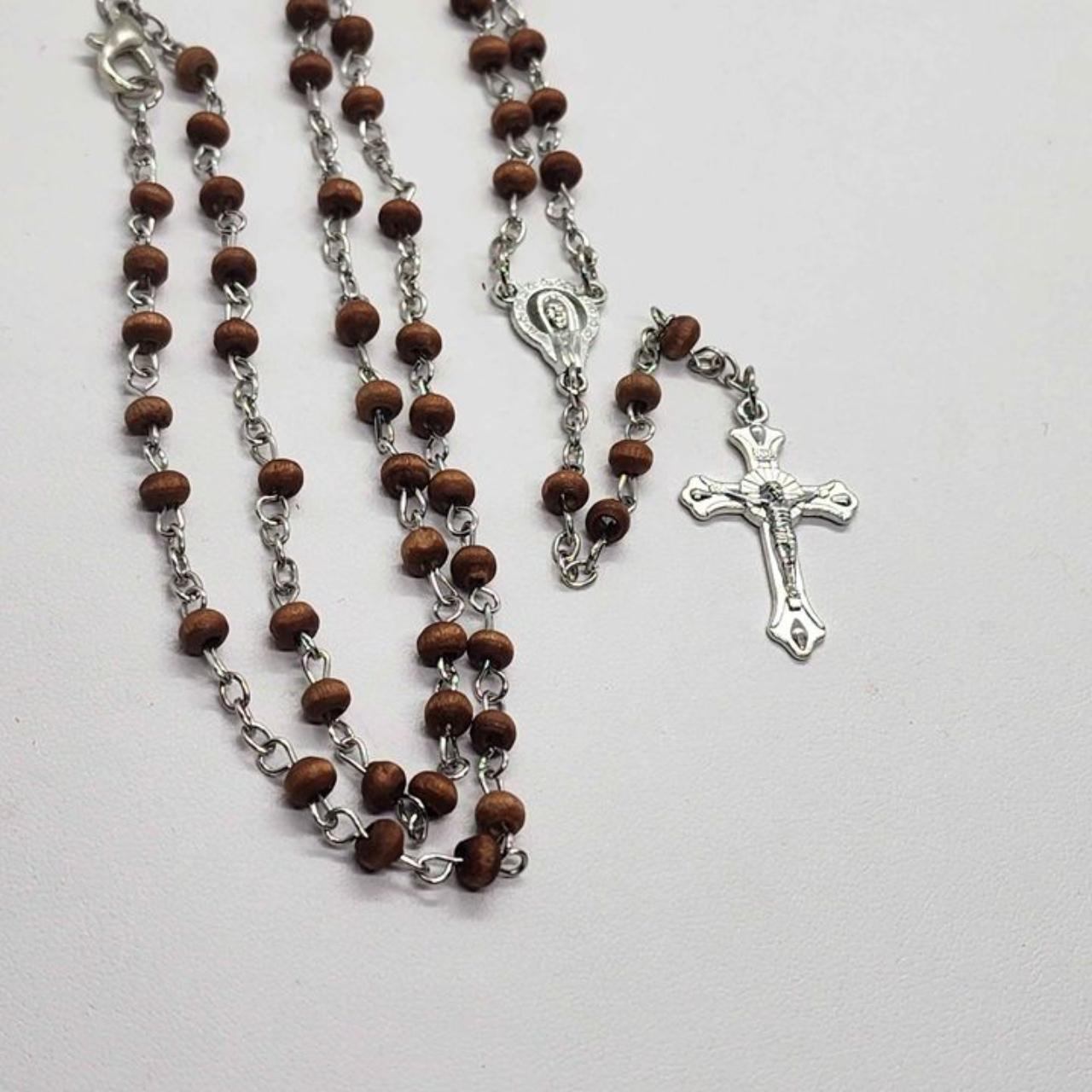 Brand New Light Brown Rosary with Cross Container... - Depop