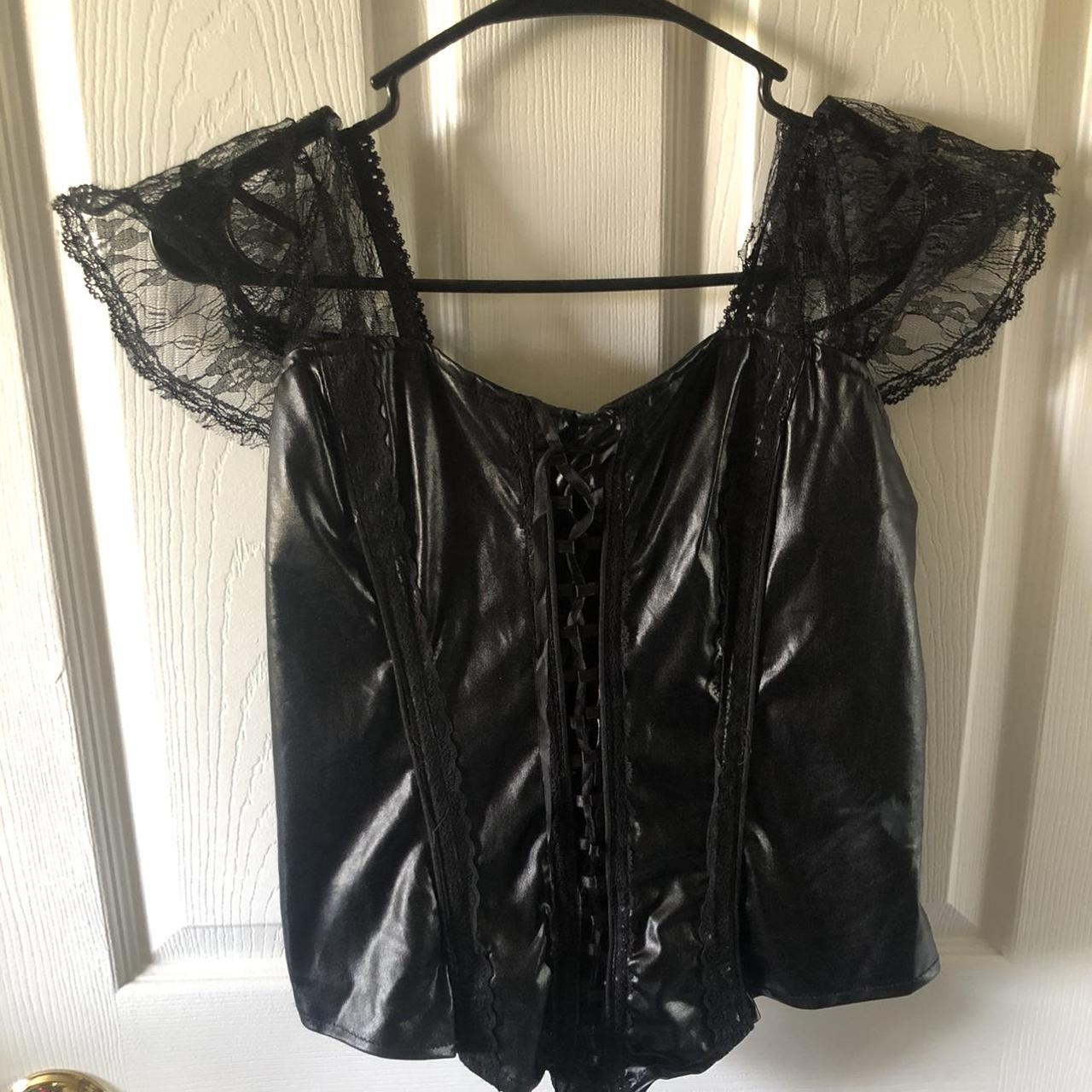 black costume corset.. no size tags but i would say... - Depop