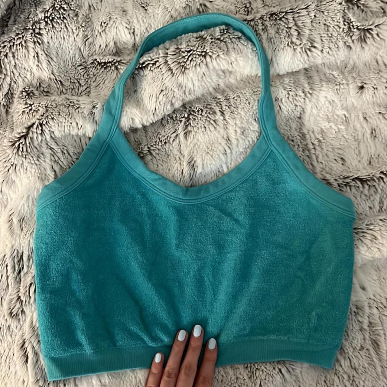 Aritzia Women's Blue and Green Croptop Depop