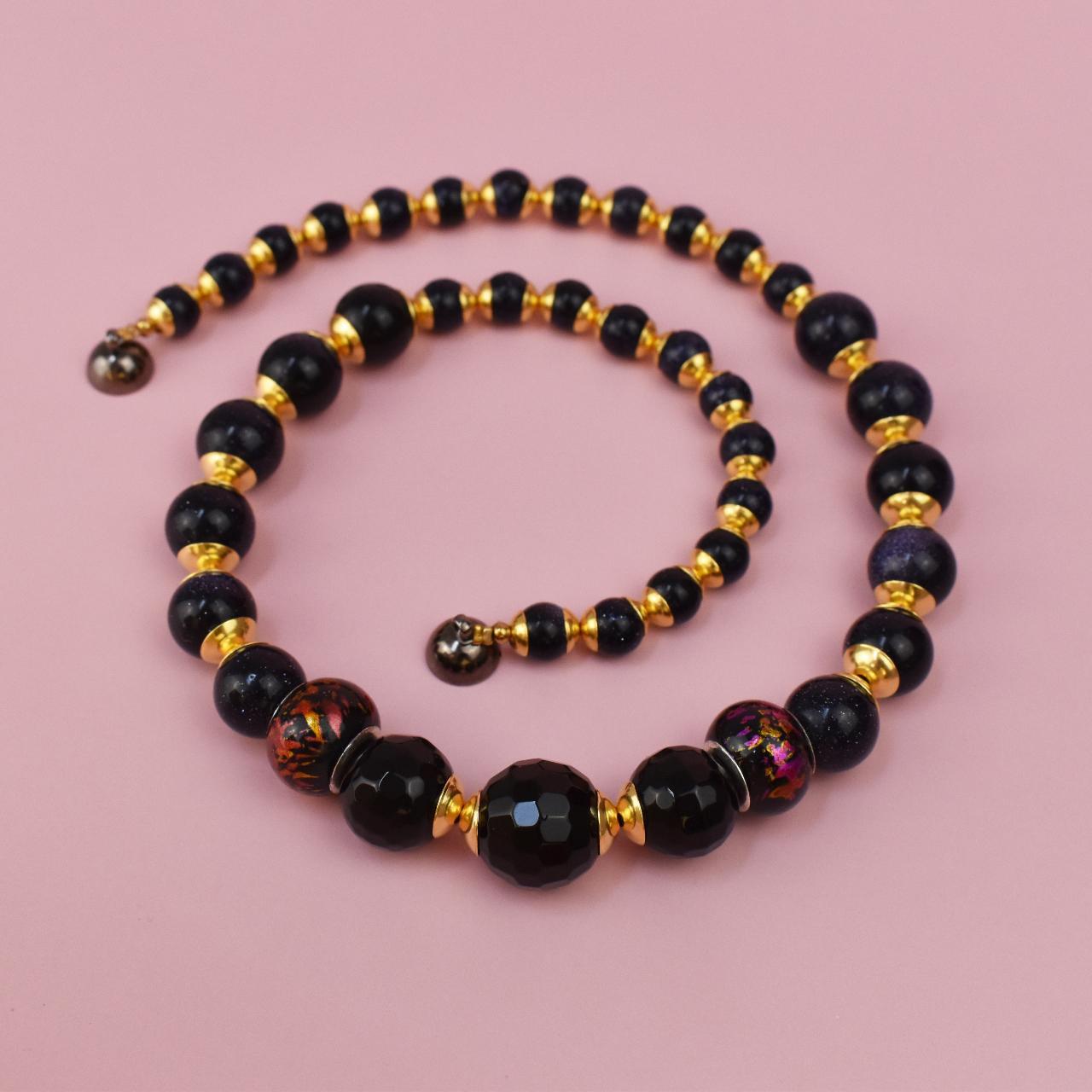 Large beads chunky necklace, bold black necklace,... Depop