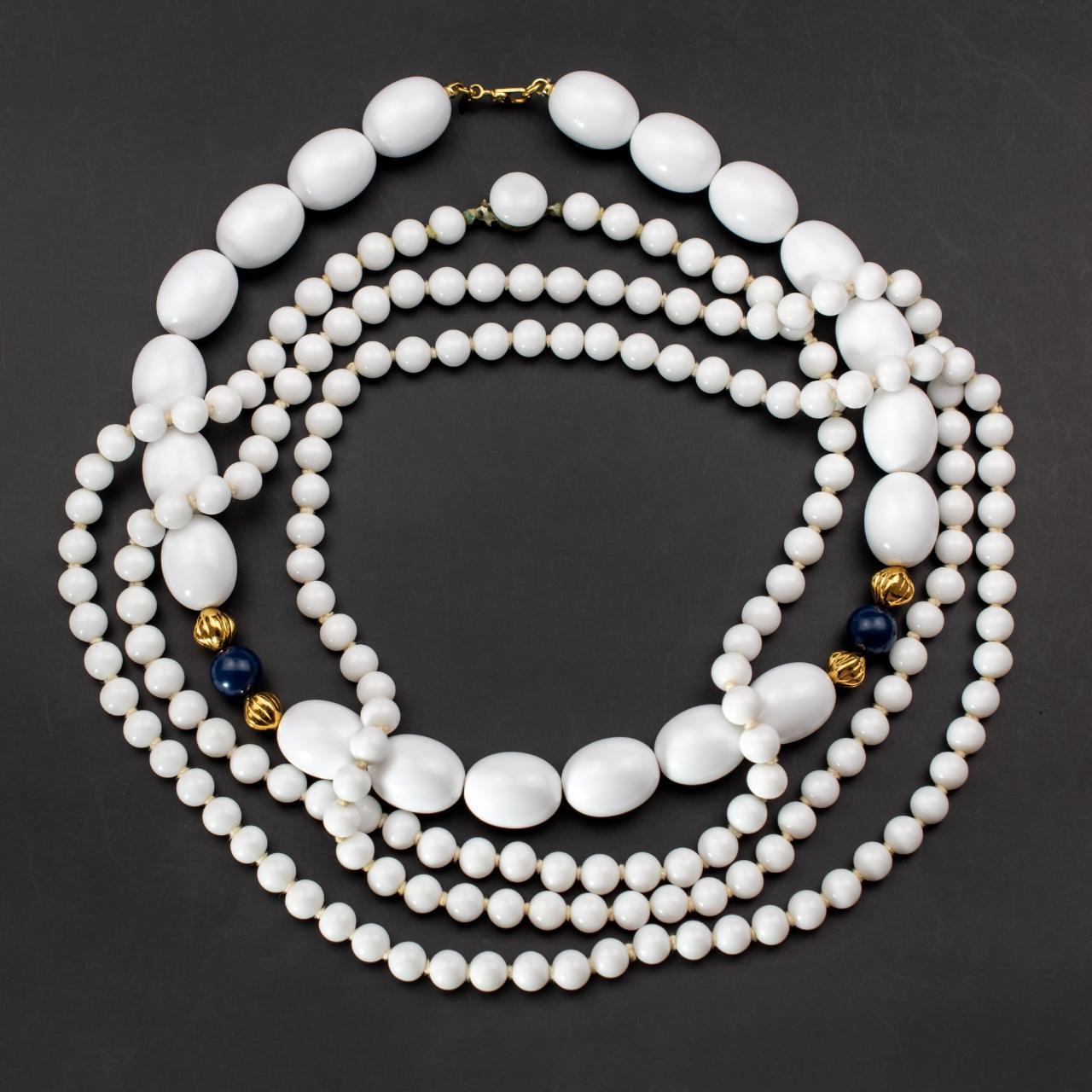 Vintage Milk Glass Beaded Choker, Elegant White Minimalist Necklace,  Knotted Strand with Rondelle Crystal Channel Bead Spacers