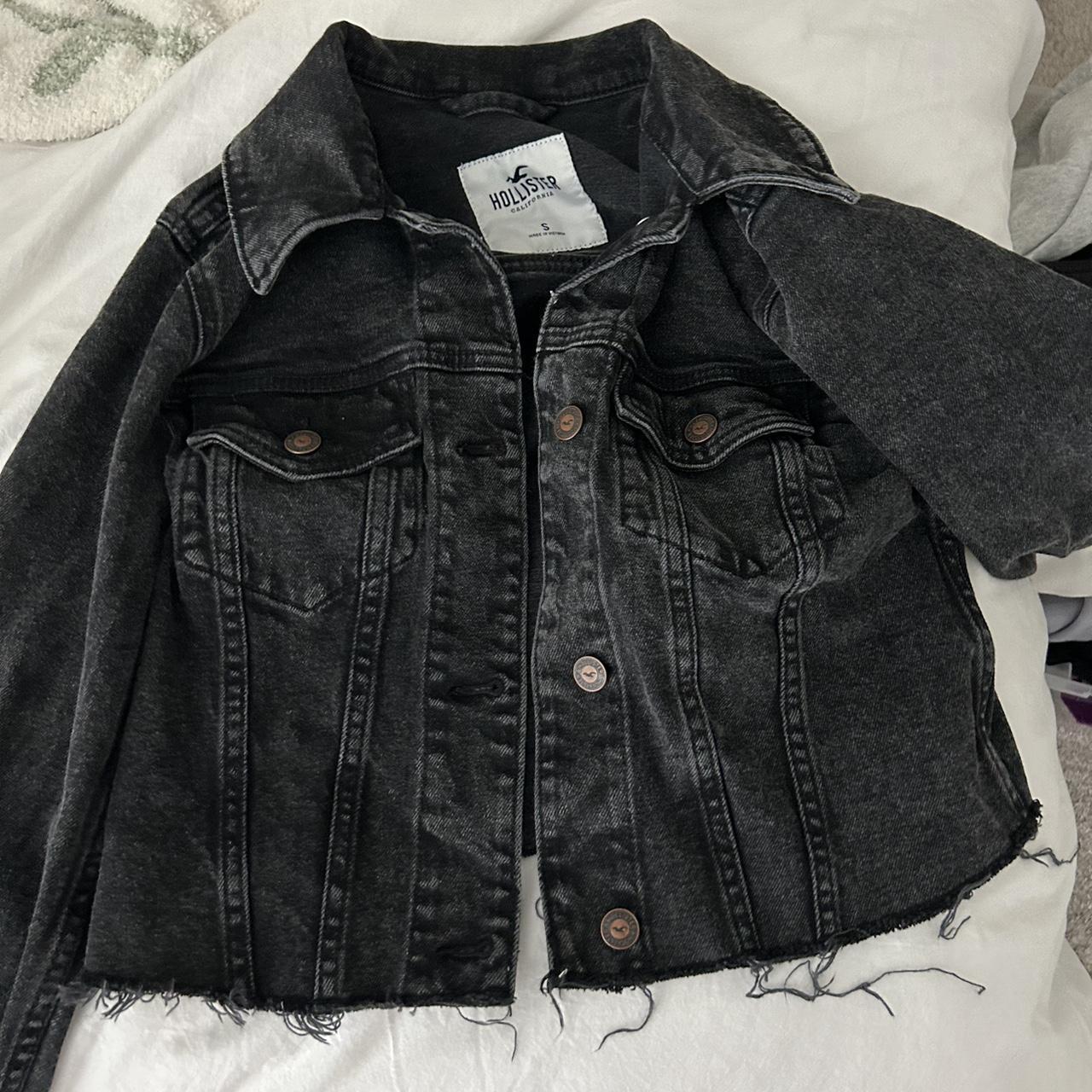 Hollister black denim jacket and distressed details Depop