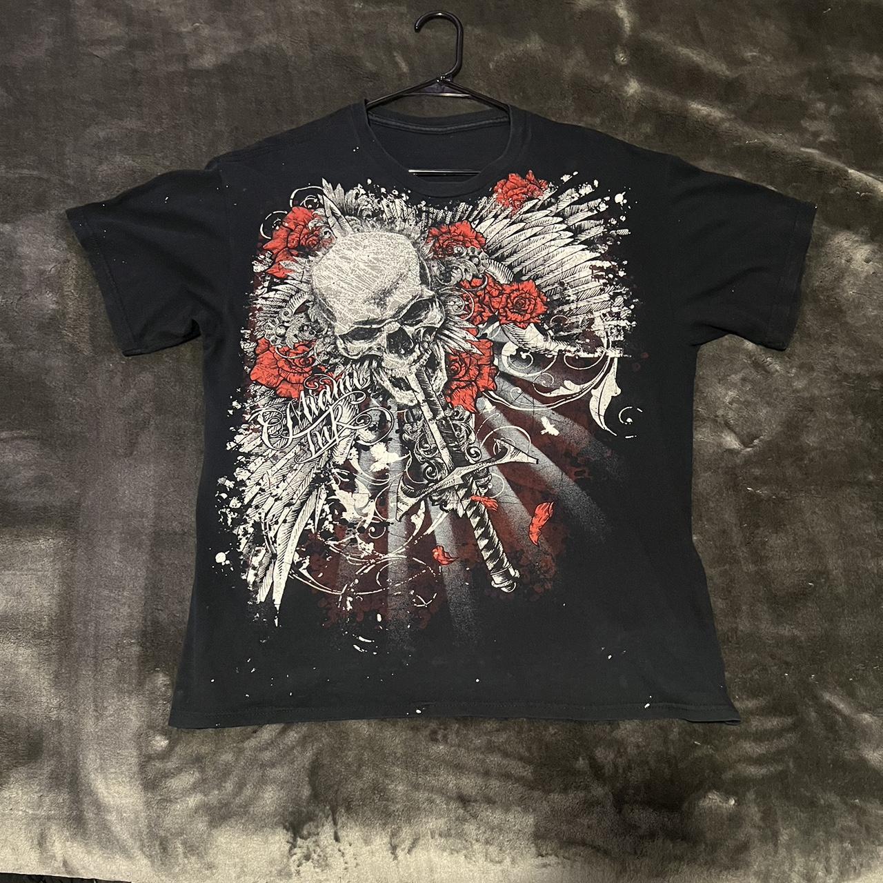 INSANE Miami Ink Shirt Size L Crazy Skull wings and... - Depop