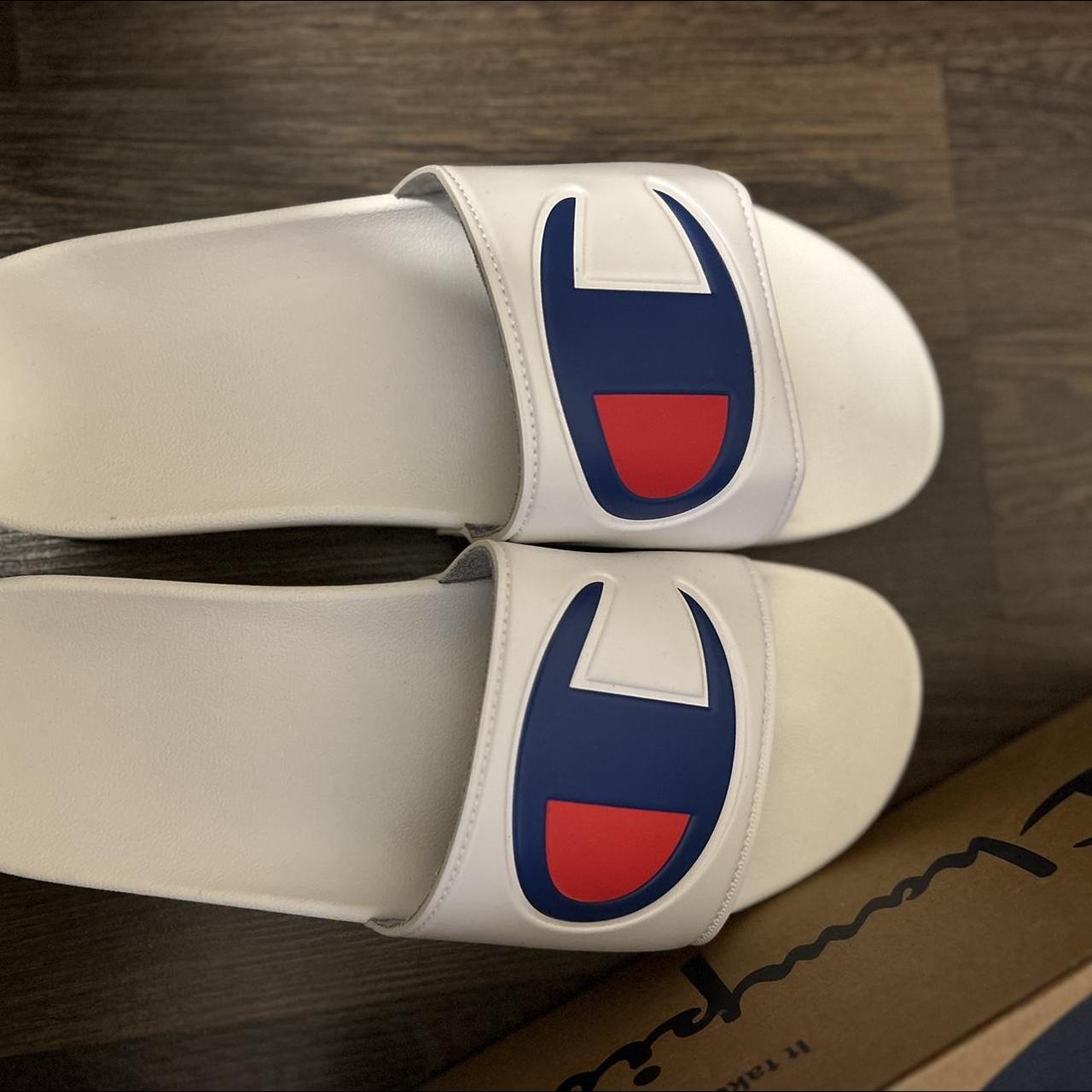 White Champion slides Depop