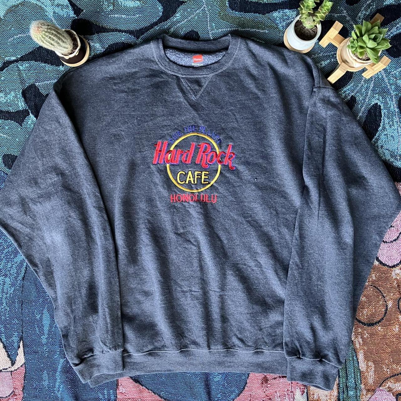 Hard Rock Cafe Men's Black and Grey Sweatshirt | Depop