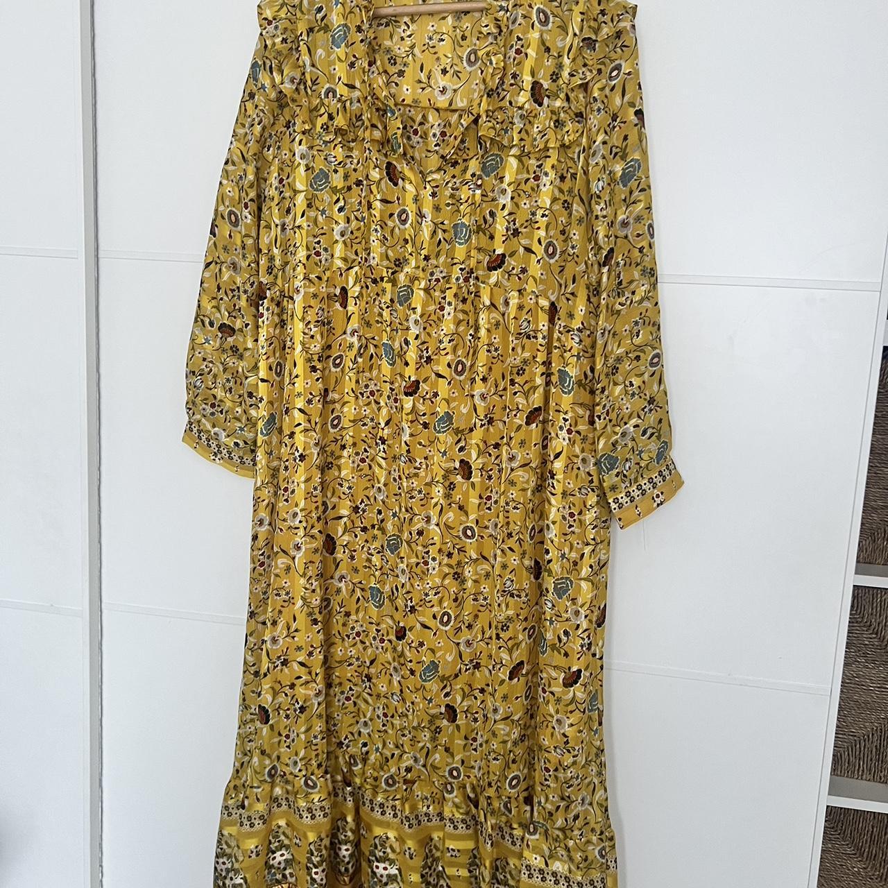 ZARA Pleated Ruffled Midi Dress Floral Yellow Flowy... - Depop