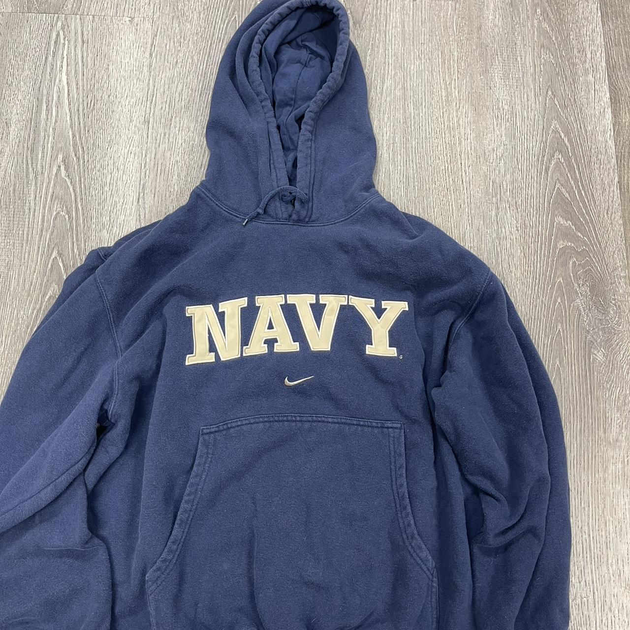Center swoosh navy Nike hoodie - Depop