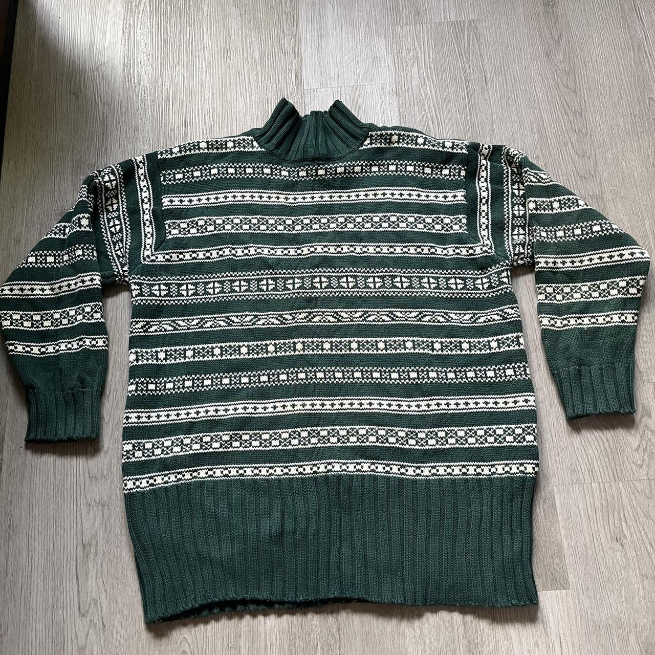 Vintage 90s Gap 100% Cotton Green and White Knit... - Depop