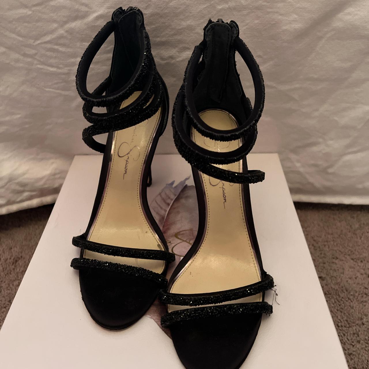 Jessica Simpson Jamalee black crystal satin heels