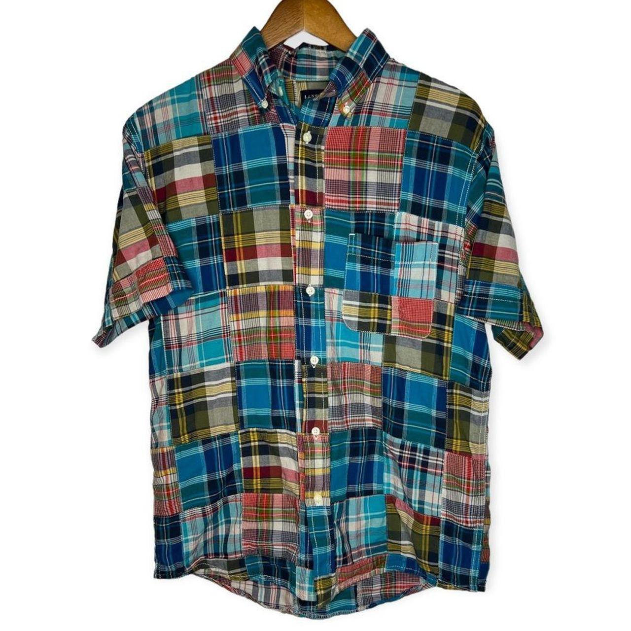 Land’s End Patchwork Madras Plaid Short Sleeve... Depop