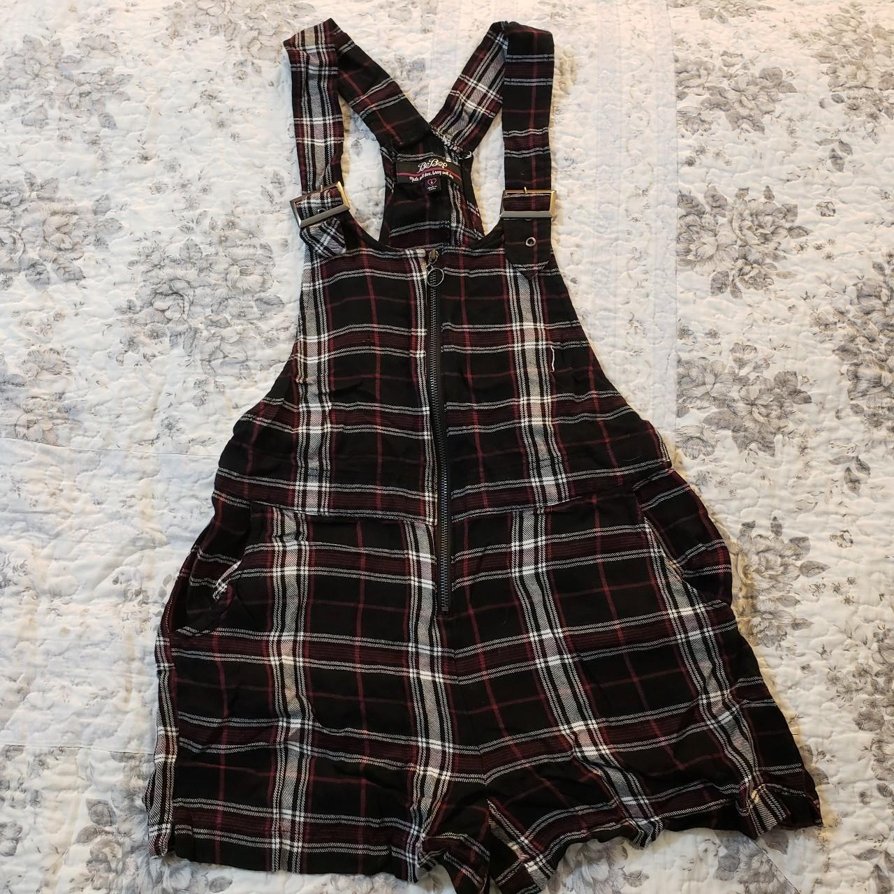 Plaid best sale overalls shorts