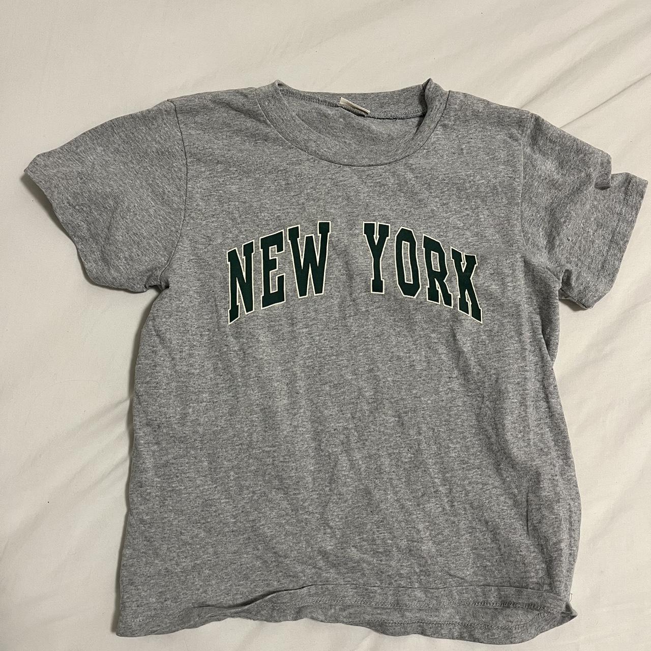 Brandy Melville New York Tee -grey color w/ green - Depop