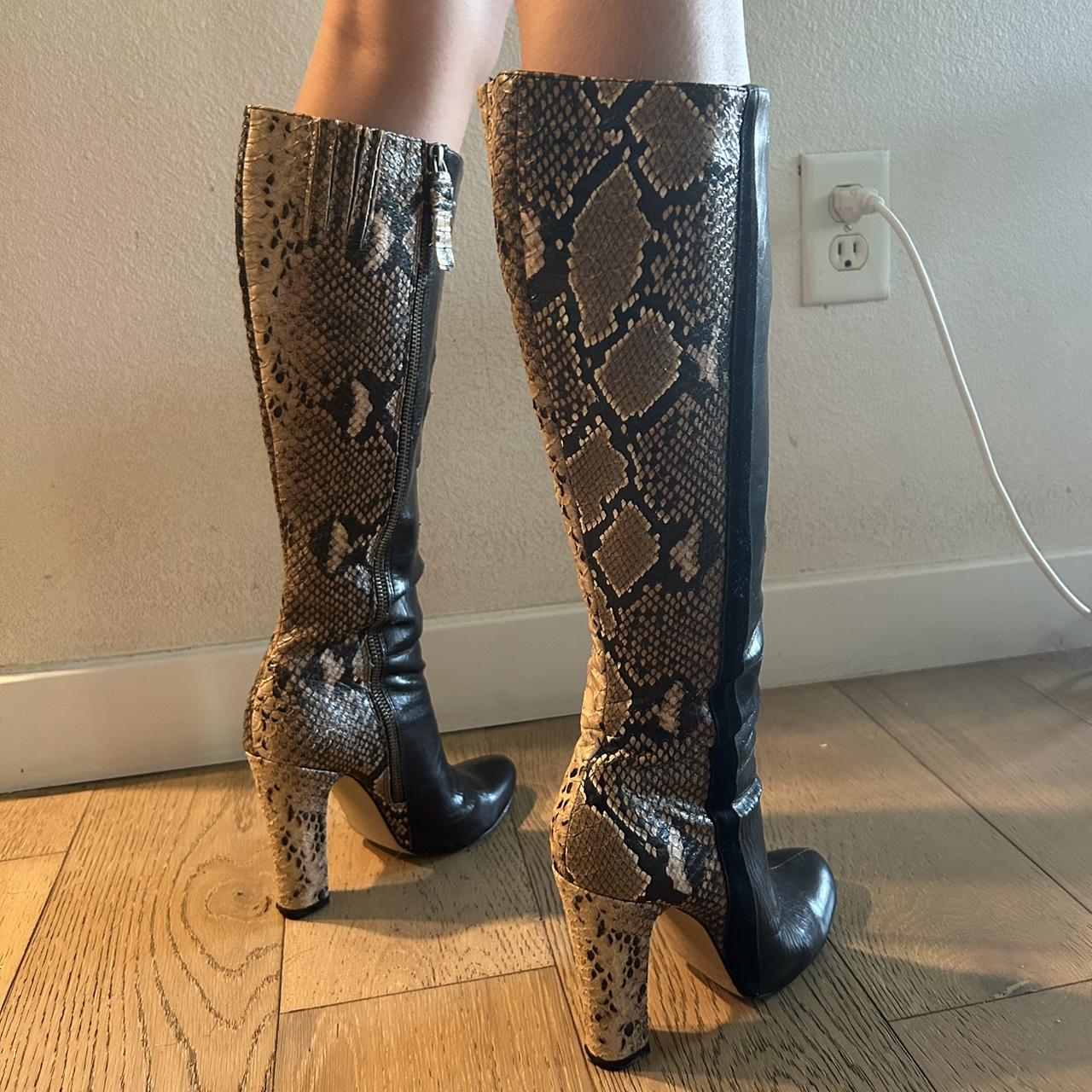 Black and tan snakeskin boots with 3 inch heel Depop