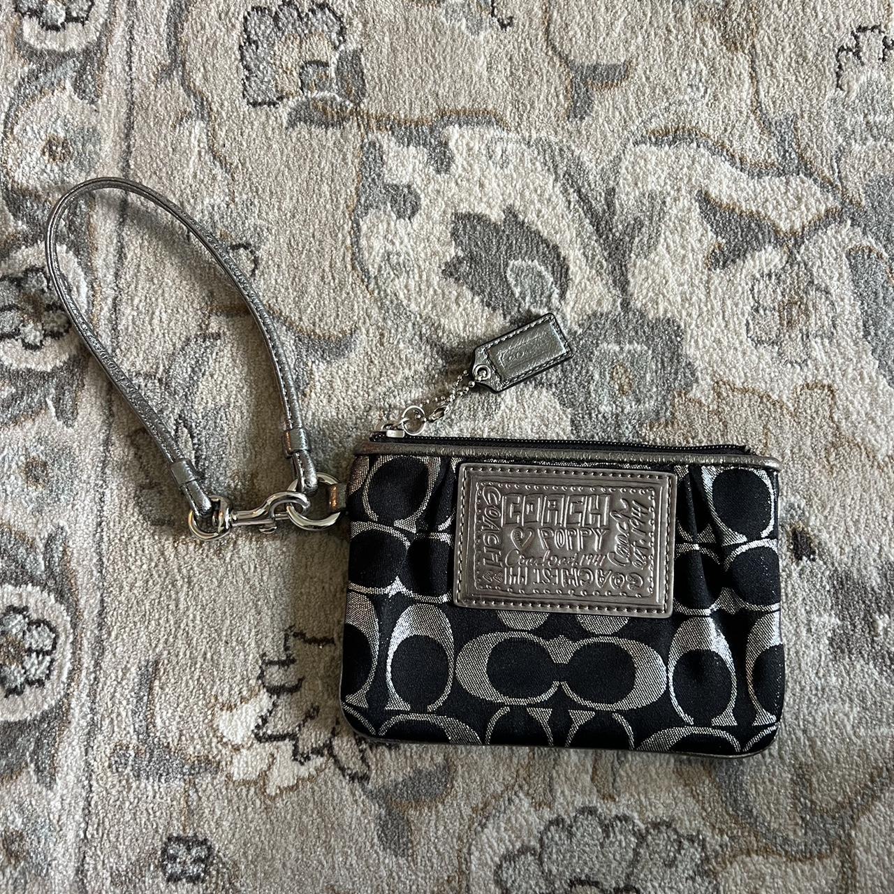 Coach poppy signature wallet wristlet black and grey - Depop