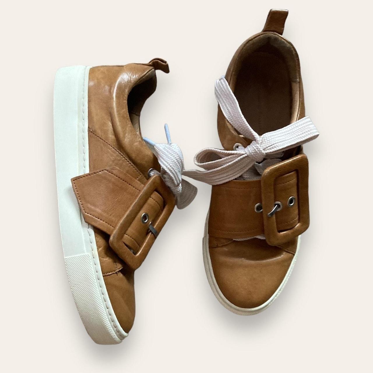 Preloved Women's Sneakers - Tan/White - US 8.5 – Marques Almeida buckle sneaker Color: camel/tan Upper …