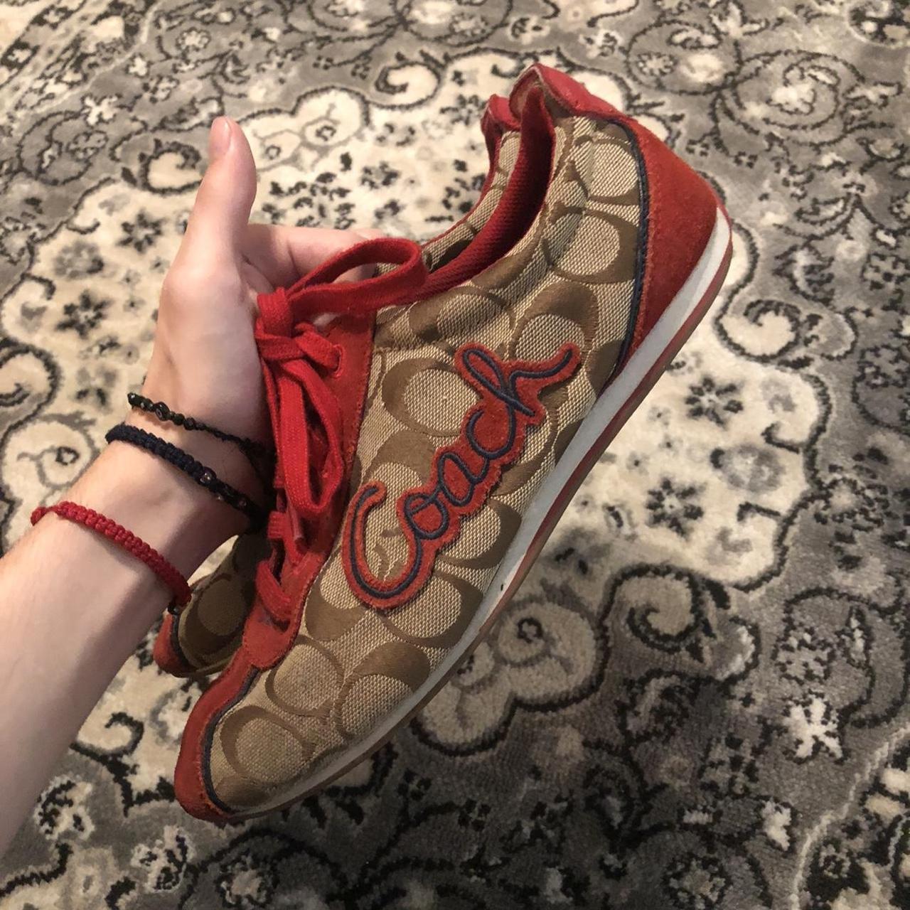 Coach Women's Red and Brown Trainers | Depop