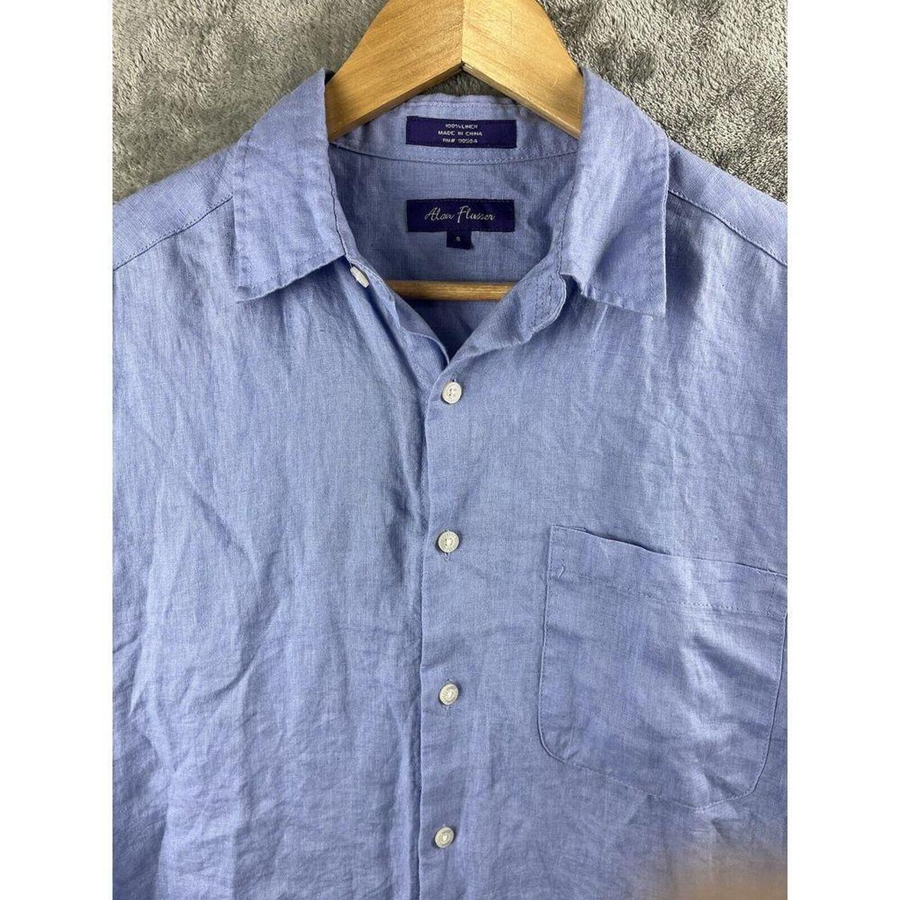 Alan Flusser Shirt Large 100% Linen Blue short... - Depop