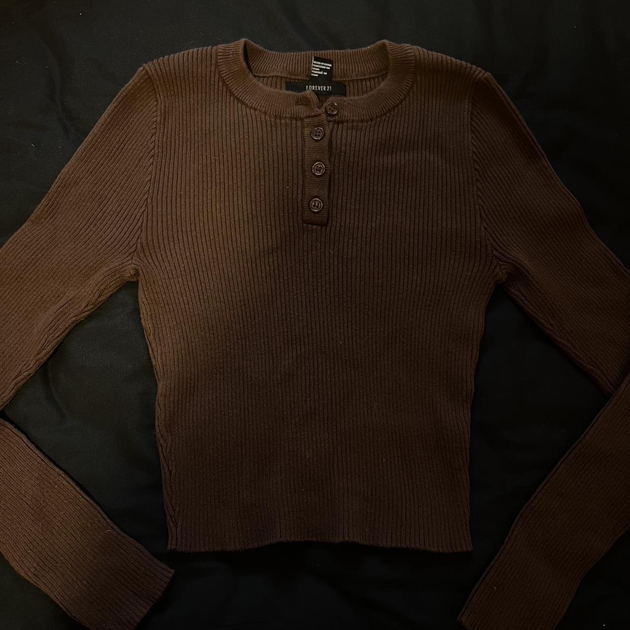 forever 21 dark brown henley sweater top size small... - Depop