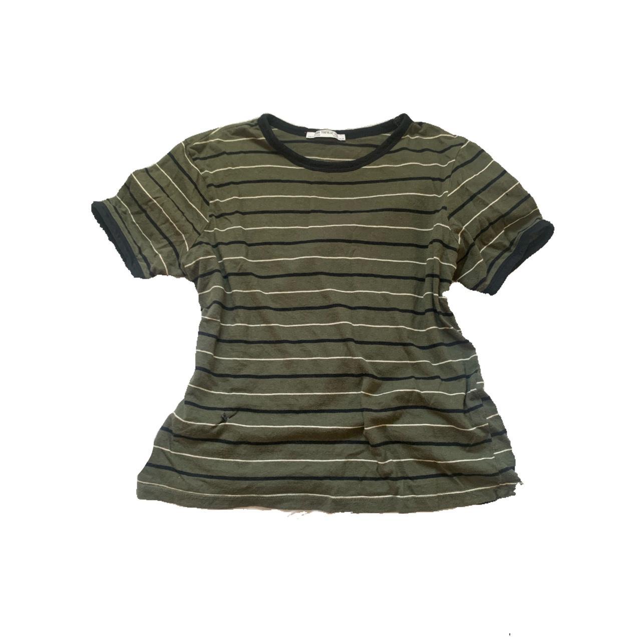 zara trafaluc green striped baby tee, size S but... - Depop