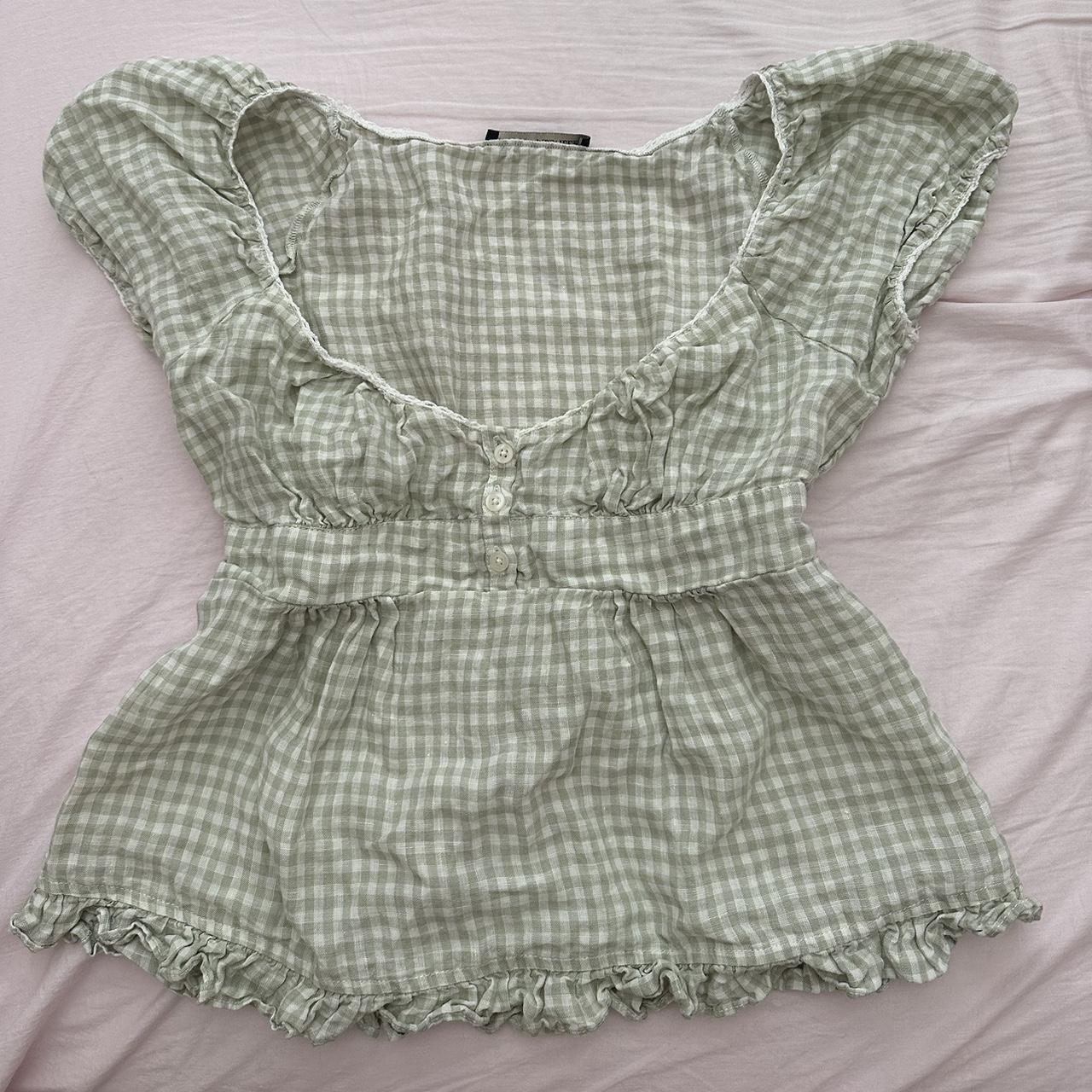 brandy melville blair gingham green top never worn... Depop