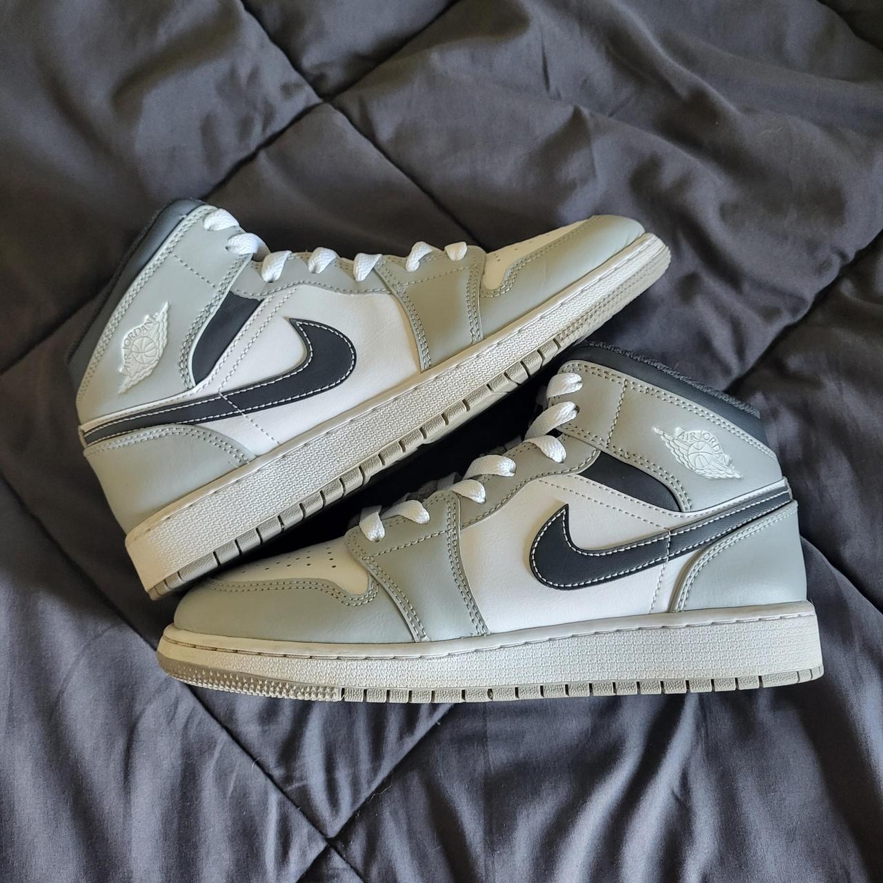 Air Jordan 1 Mid GS 'Light Smoke Grey' Youth size... - Depop