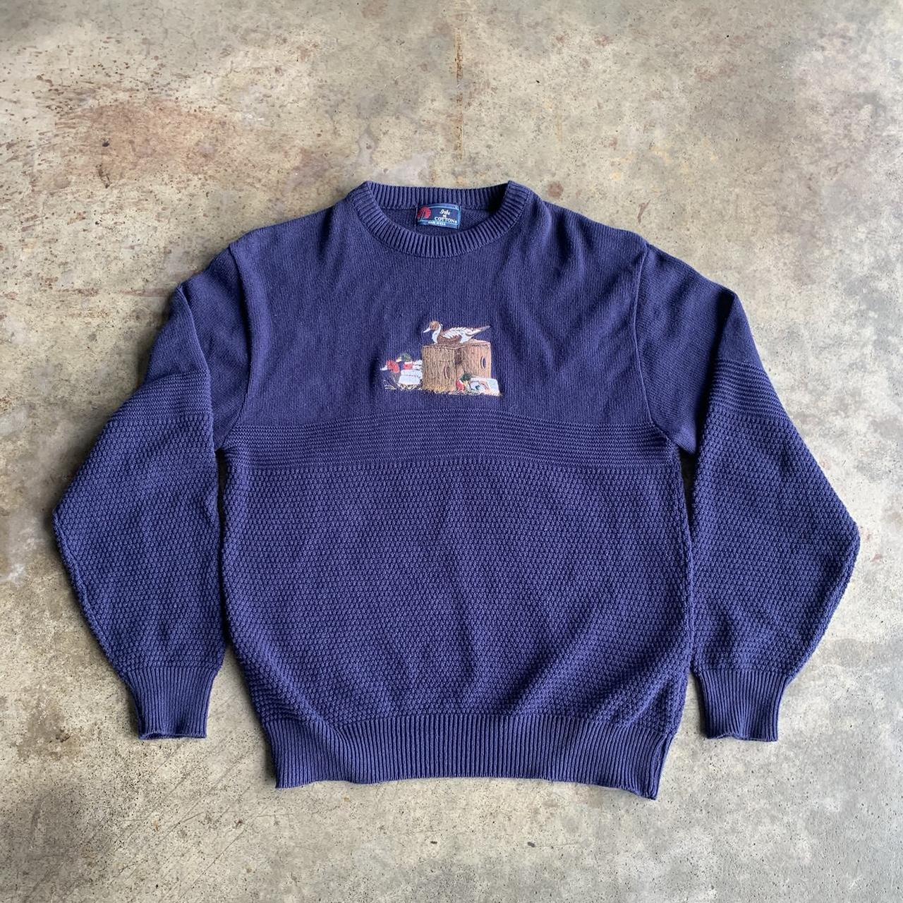 Vintage Blue Duck Embroidered Sweater made in usa... - Depop