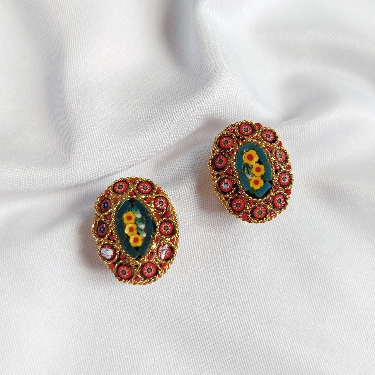 Vintage micro-mosaic earrings from the 70s. Clips.... - Depop