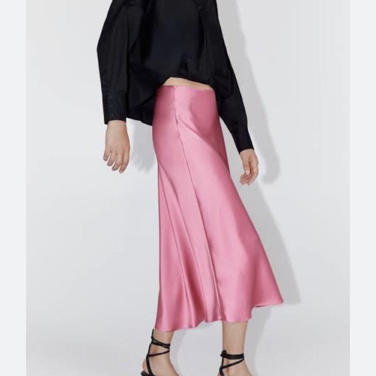 Pink silk skirt zara best sale