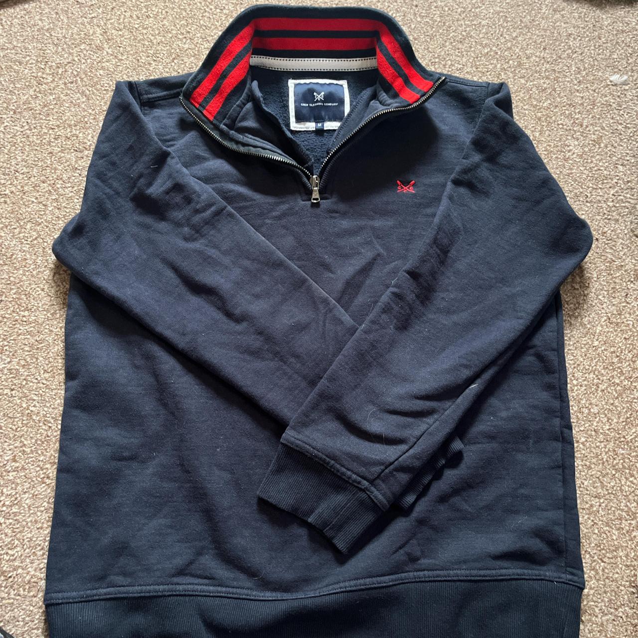 men’s navy and red crew quarter zip... - Depop