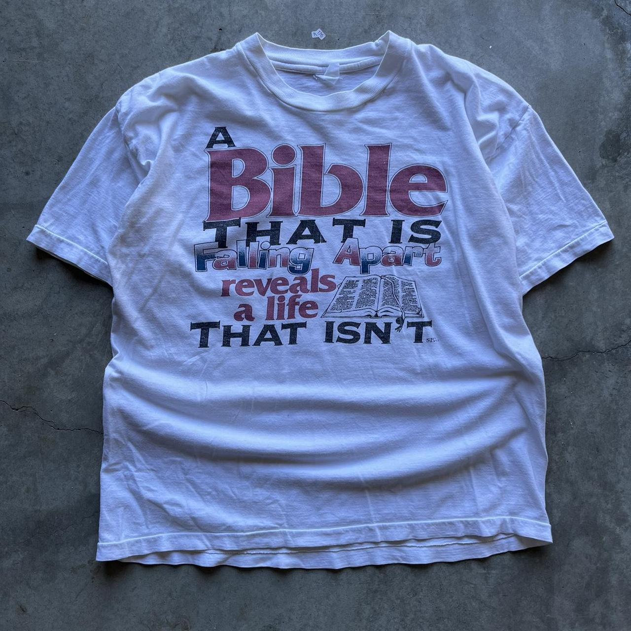 Vintage Jesus T-Shirt “A Bible that is falling... - Depop