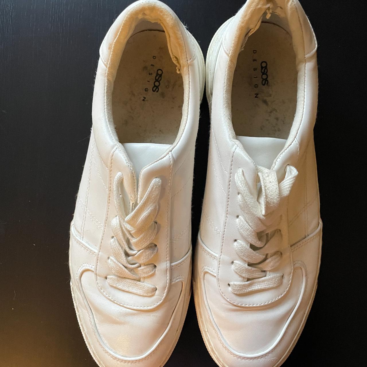ASOS DESIGN white sneakers in fair, lightly worn... Depop