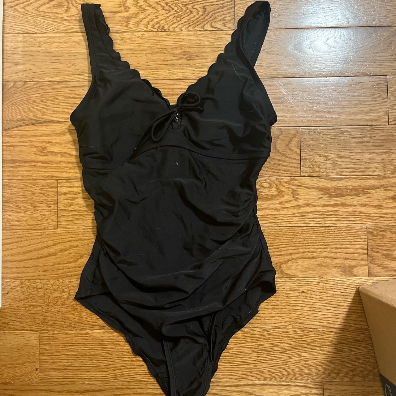 Black non cheeky one piece swim suit Depop