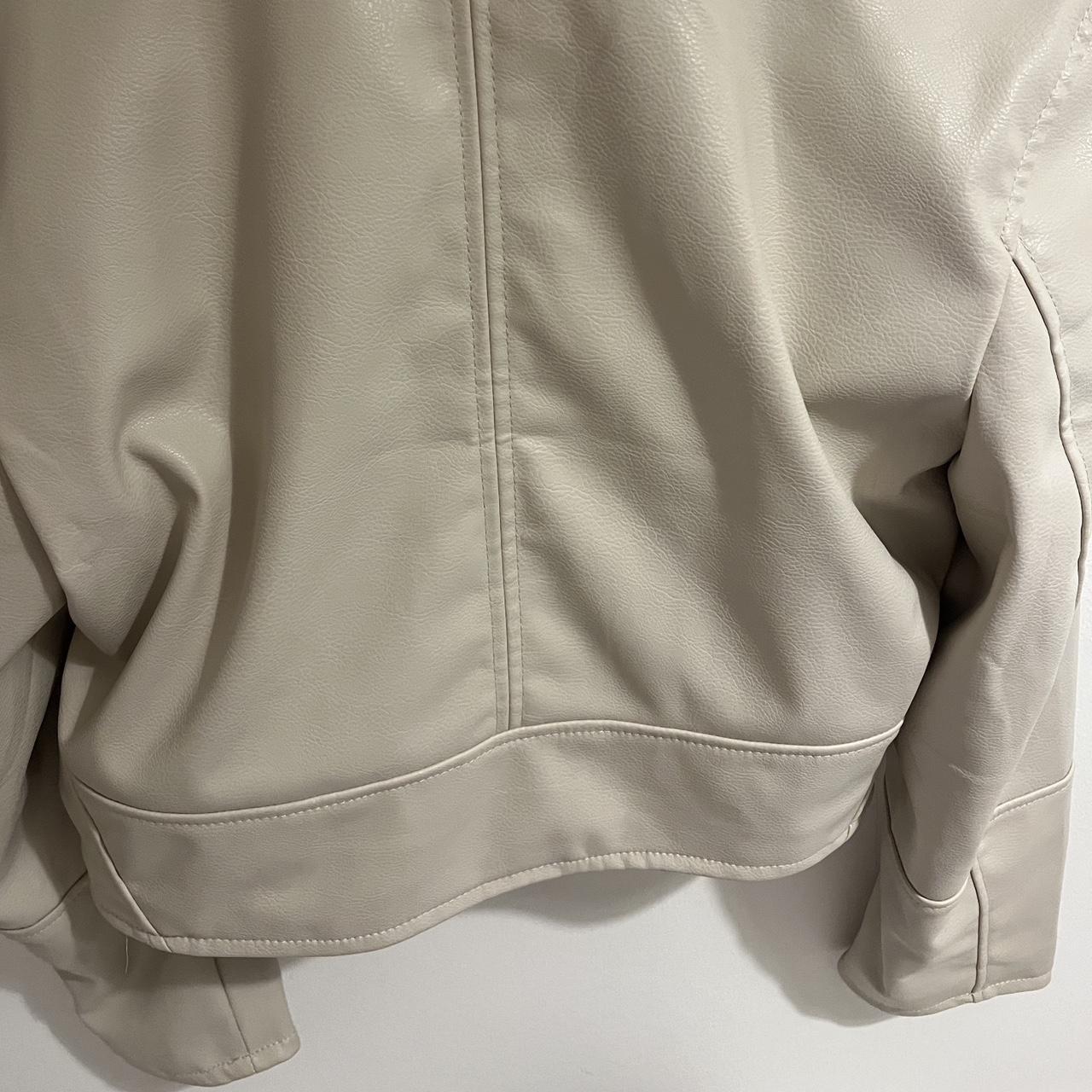 Cream faux leather H&M biker jacket Size small... - Depop