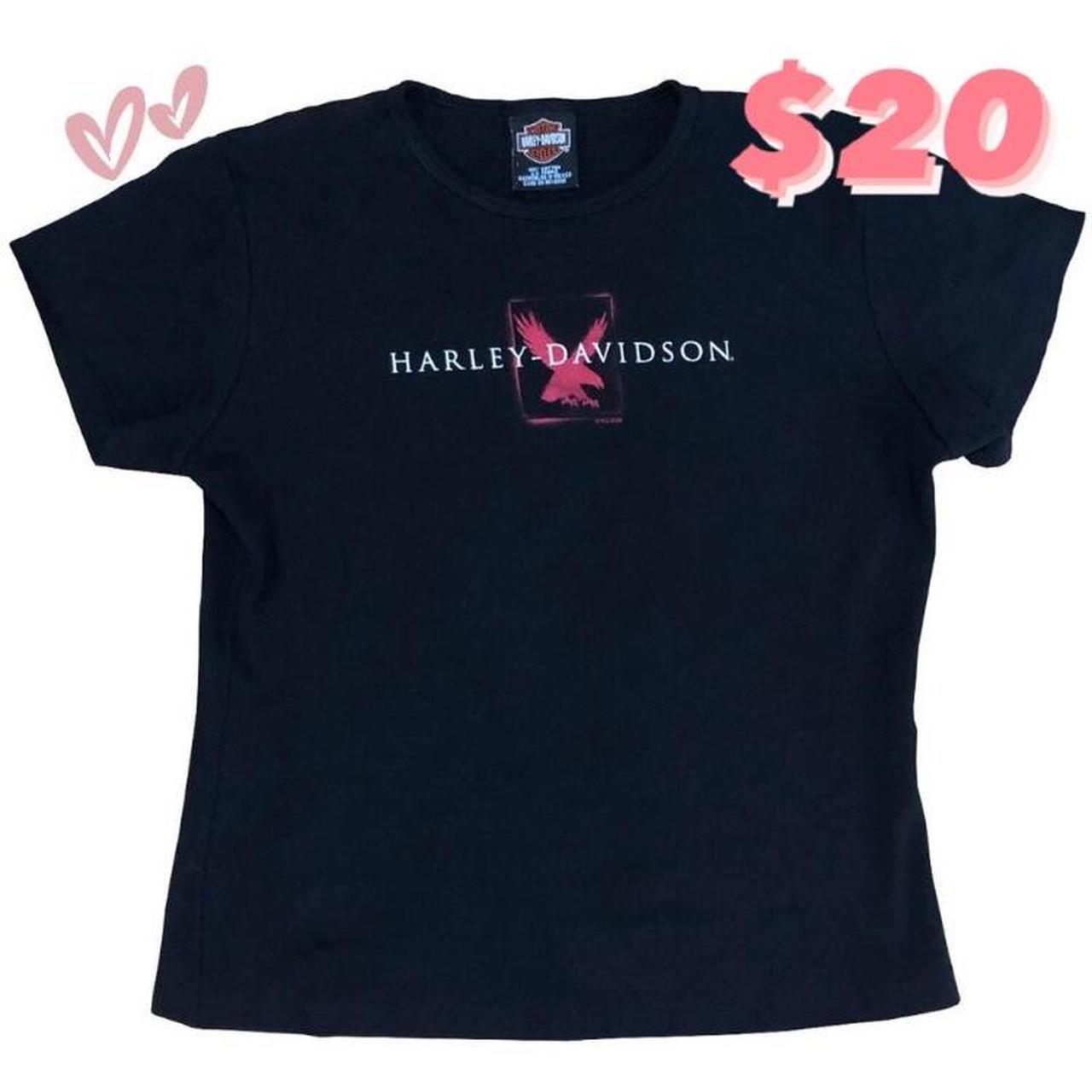 Harley Davidson Women's Black and Red Tshirt Depop