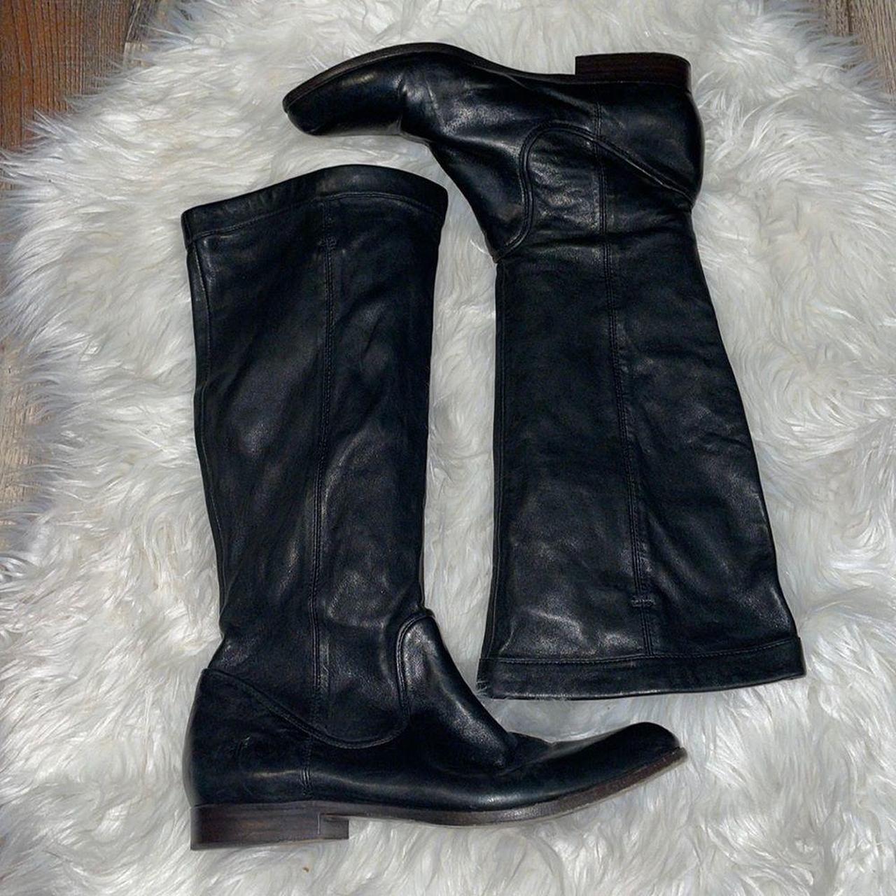 Frye Black Leather Cindy Slouch Knee High Boots,... - Depop