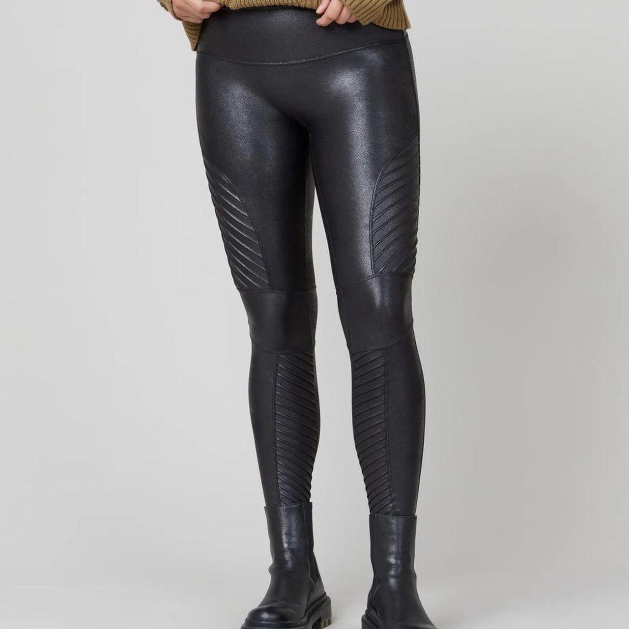 Spanx Faux Leather Moto Leggings in Very Black, size - Depop