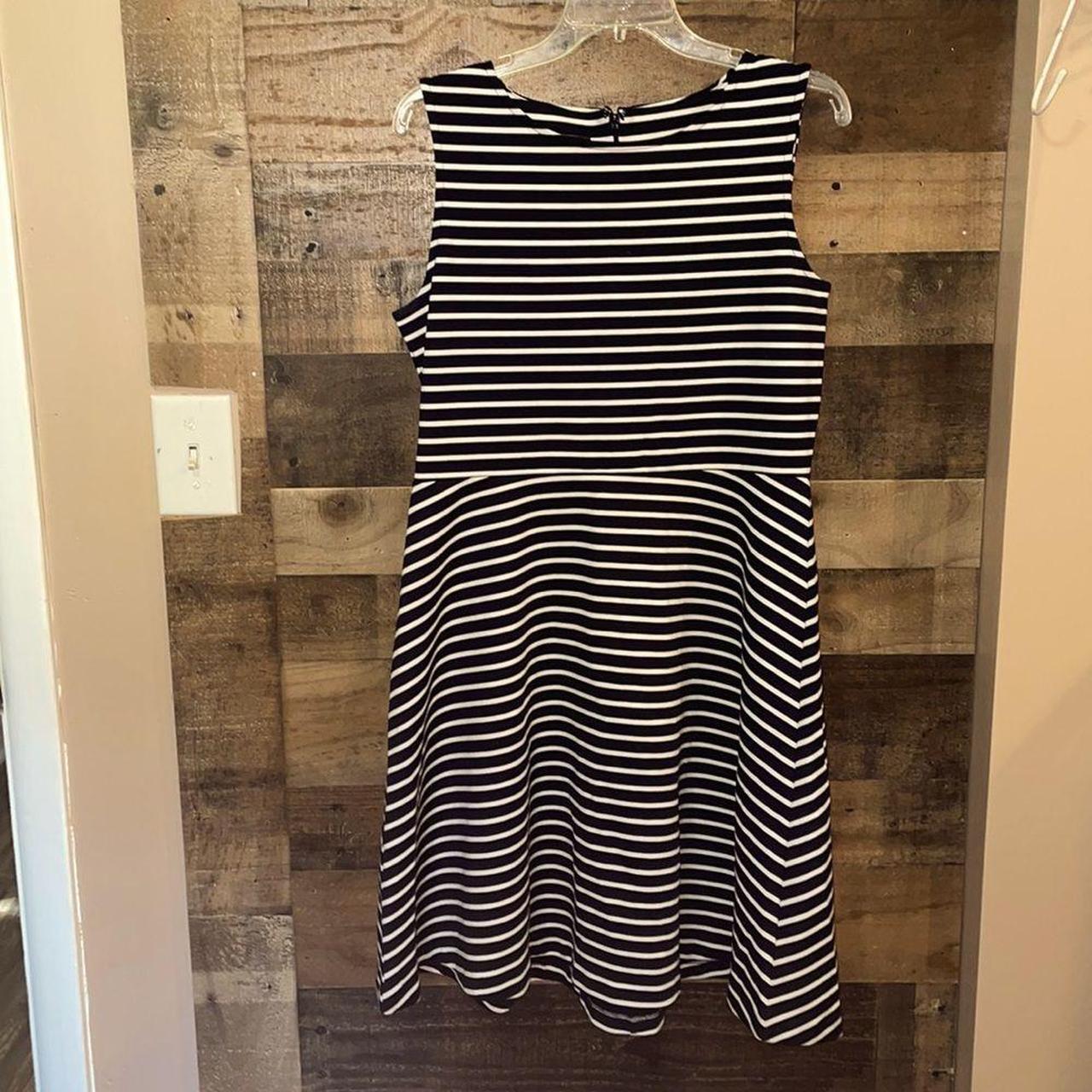 Talbots Navy & White Striped Knit Fit and Flare - Depop