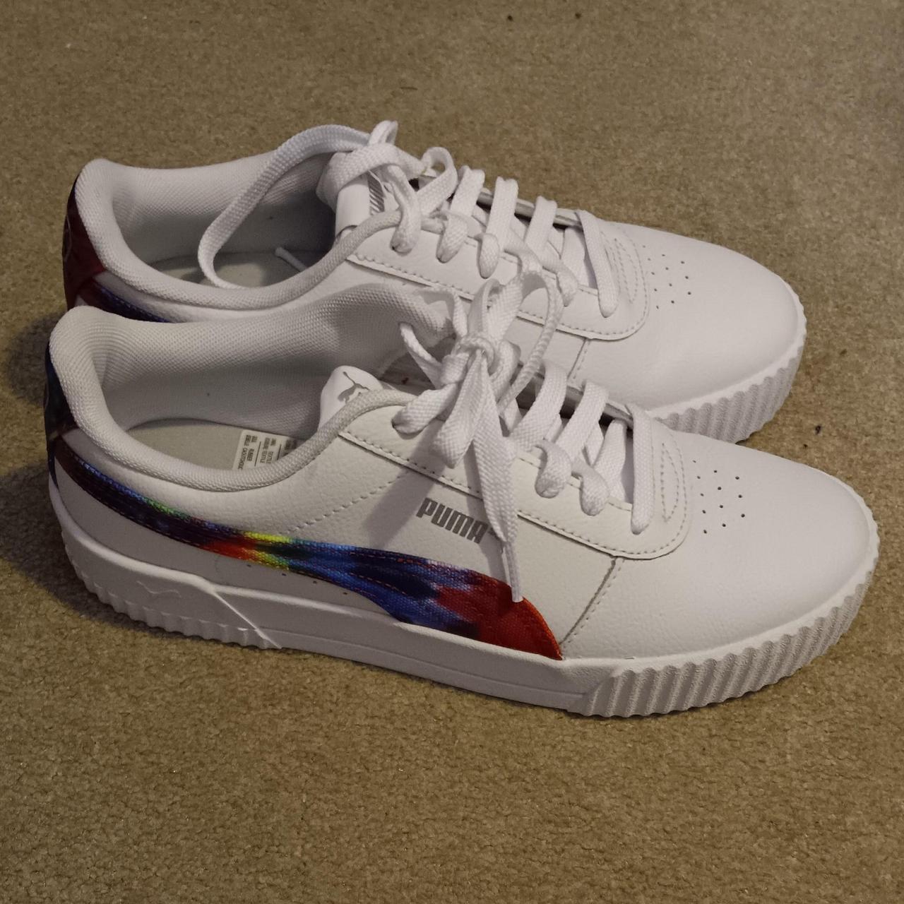 Puma White Tie Dye Platform Sneakers Creases on Toe. Depop