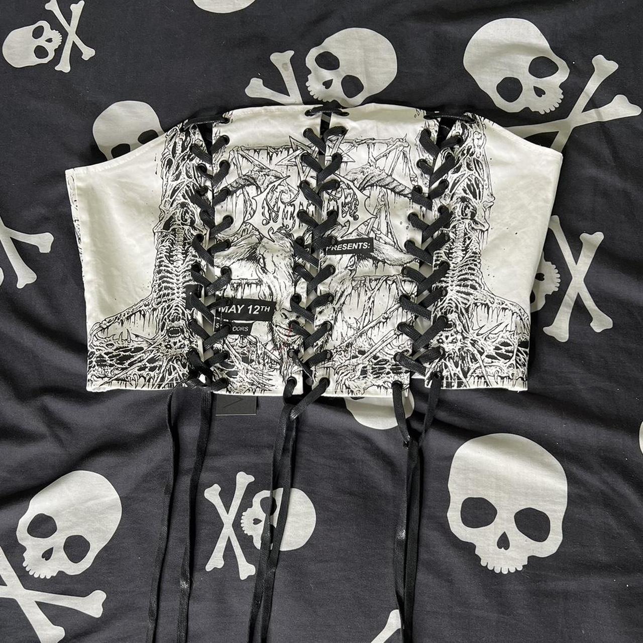Dolls Kill Women's White and Black Corset Depop