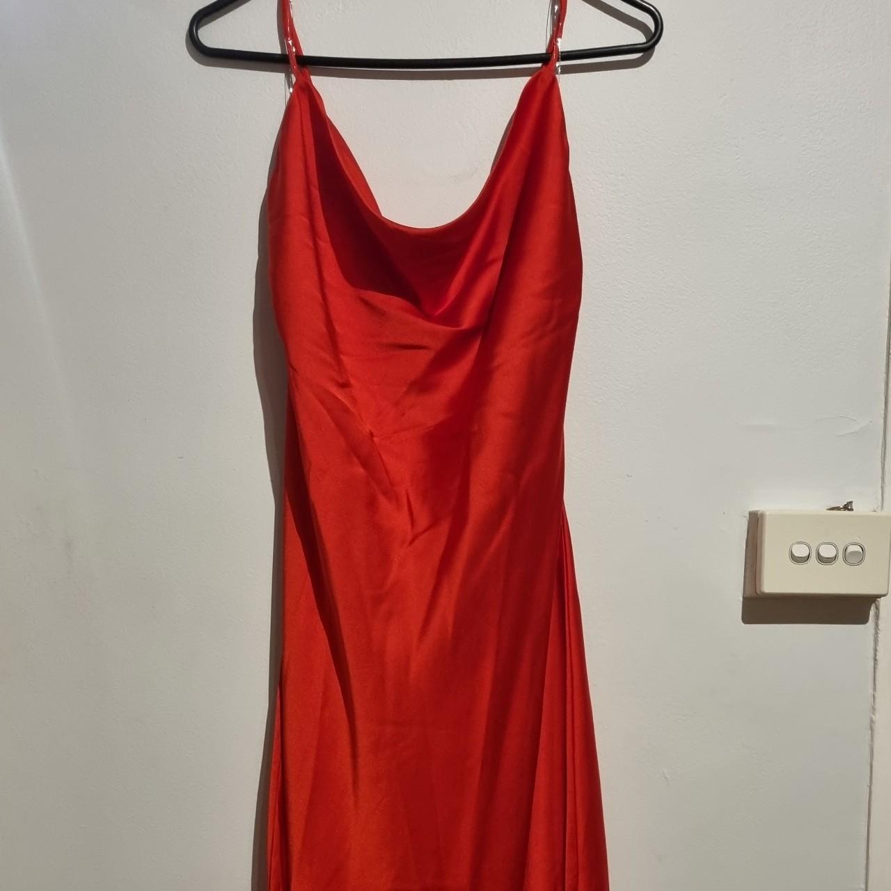 Red cowl neck maxi dress. Silk slip style - Depop