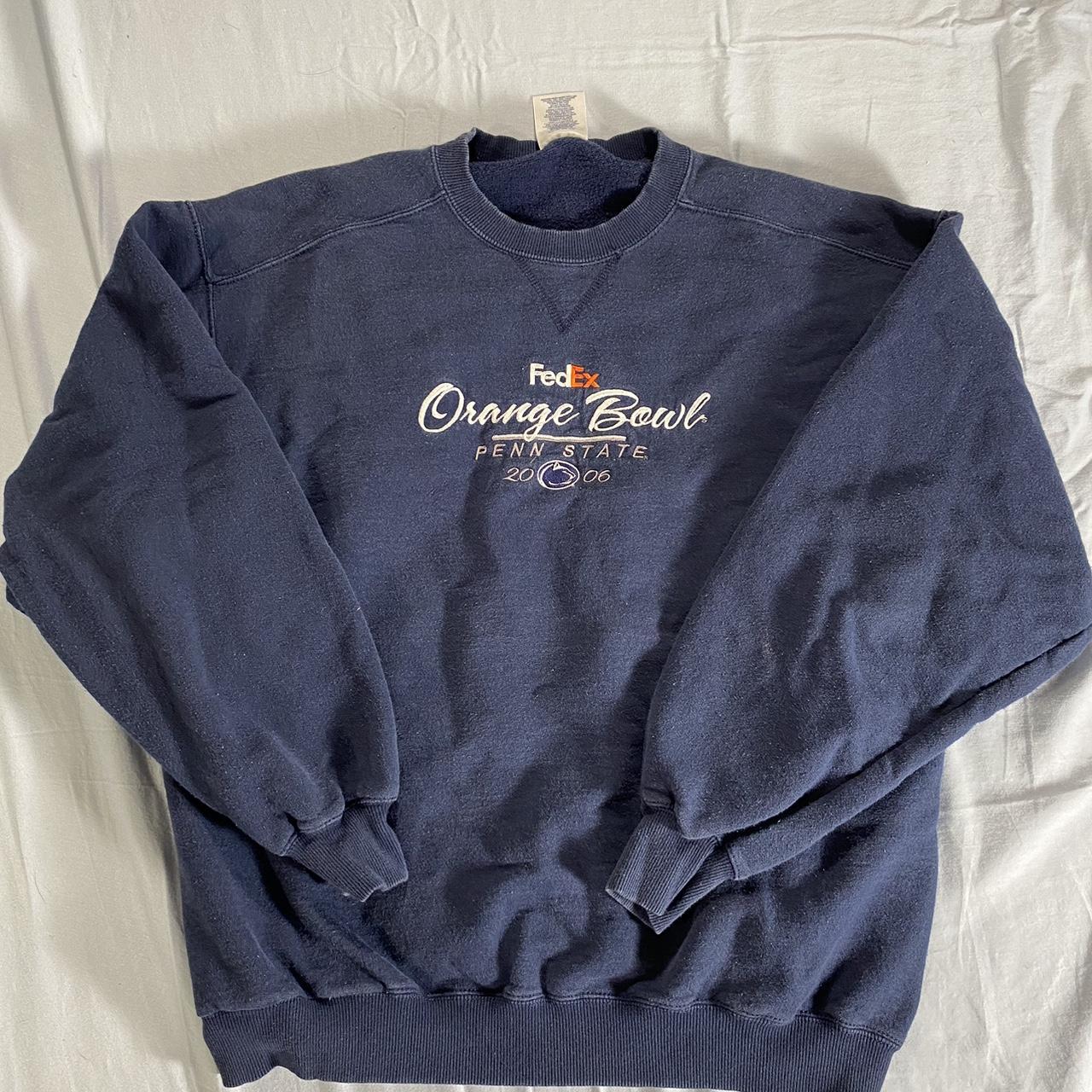 Jerzees Men's Navy and Orange Sweatshirt | Depop