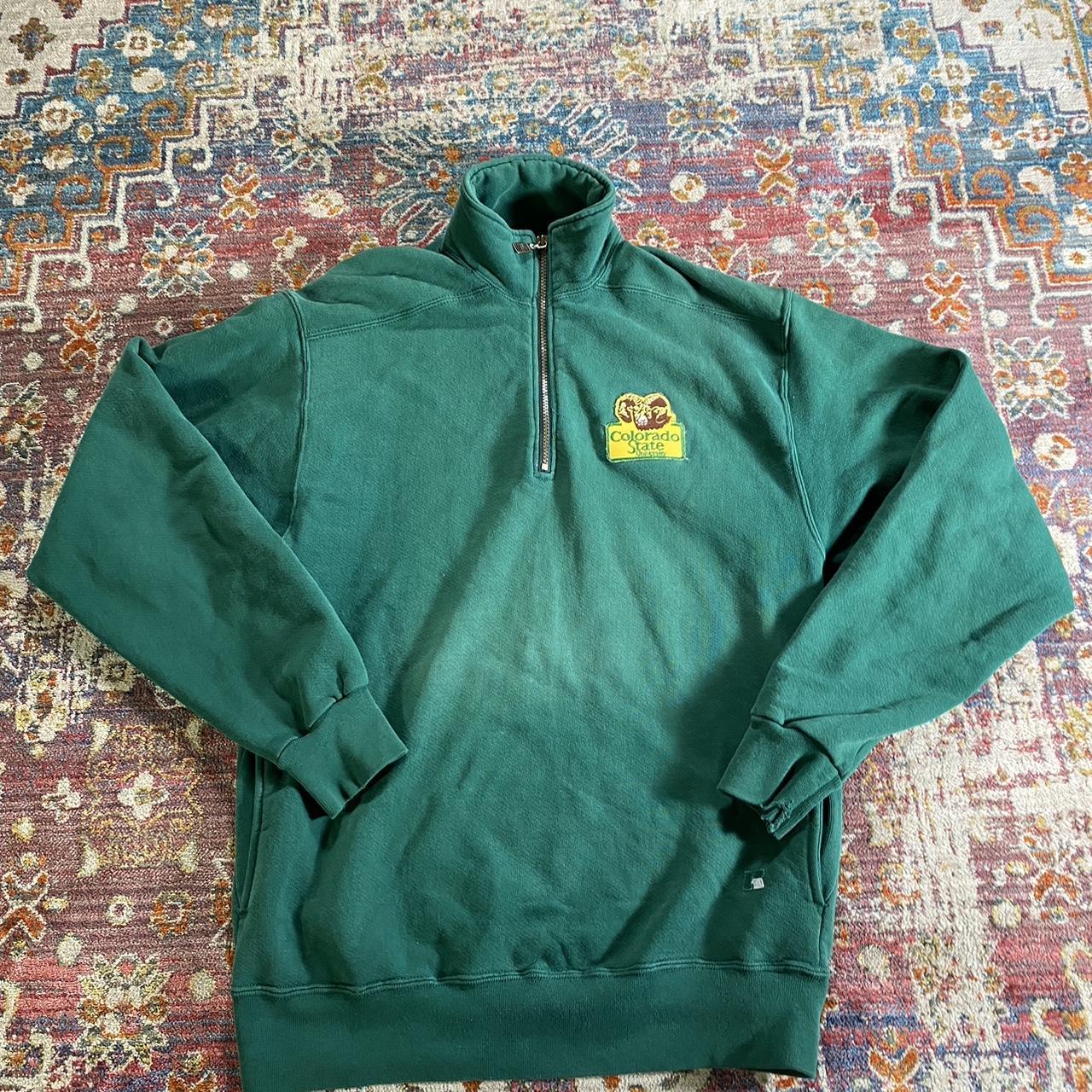 Russell Athletic Men's Green and Yellow Hoodie | Depop