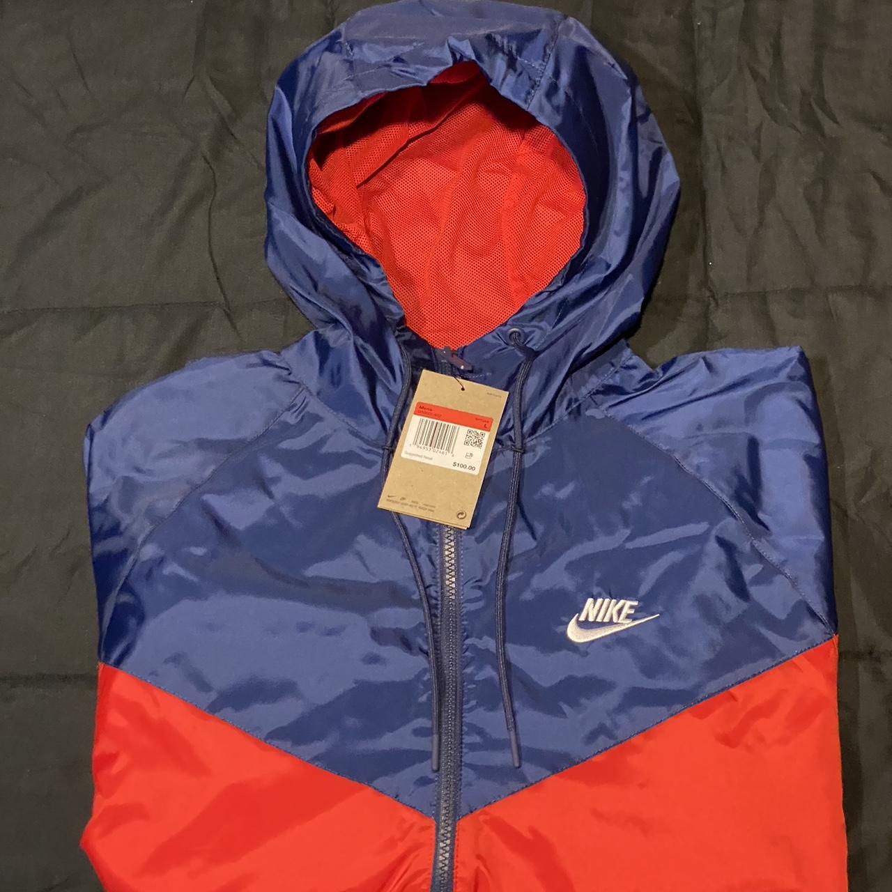 Large Red/Blue Nike Windrunner Jacket! Brand new,... - Depop